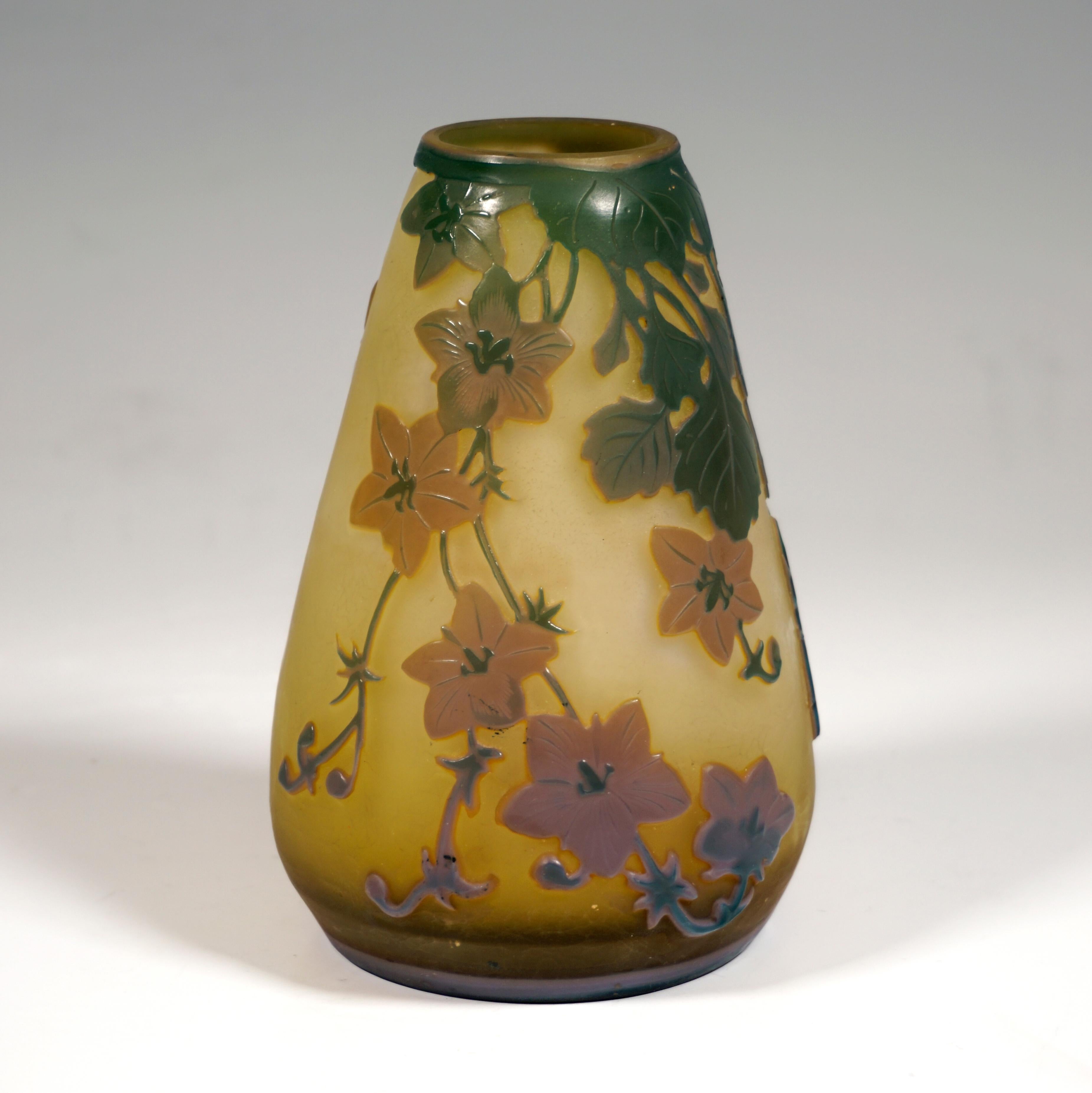 Etched Émile Gallé Art Nouveau Vase with Clematis Decor, France Ca 1906 For Sale