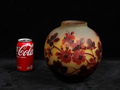 Large Emile Gallé Cameo Glass Vase with Cherry Blossom Branches Red on Yellow 1