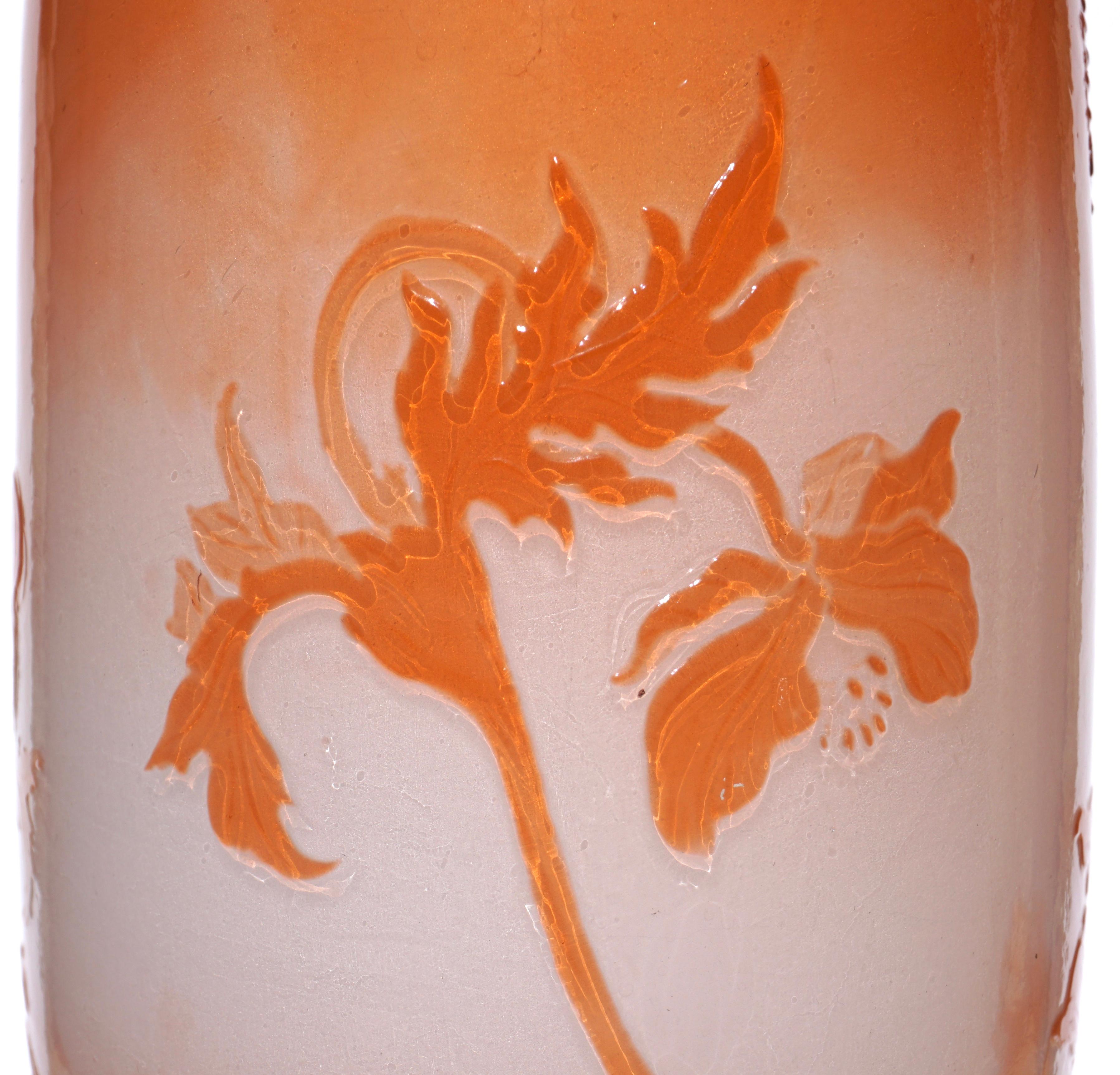 Fired Large Emile Galle Fire Polished Floral Art Nouveau Vase