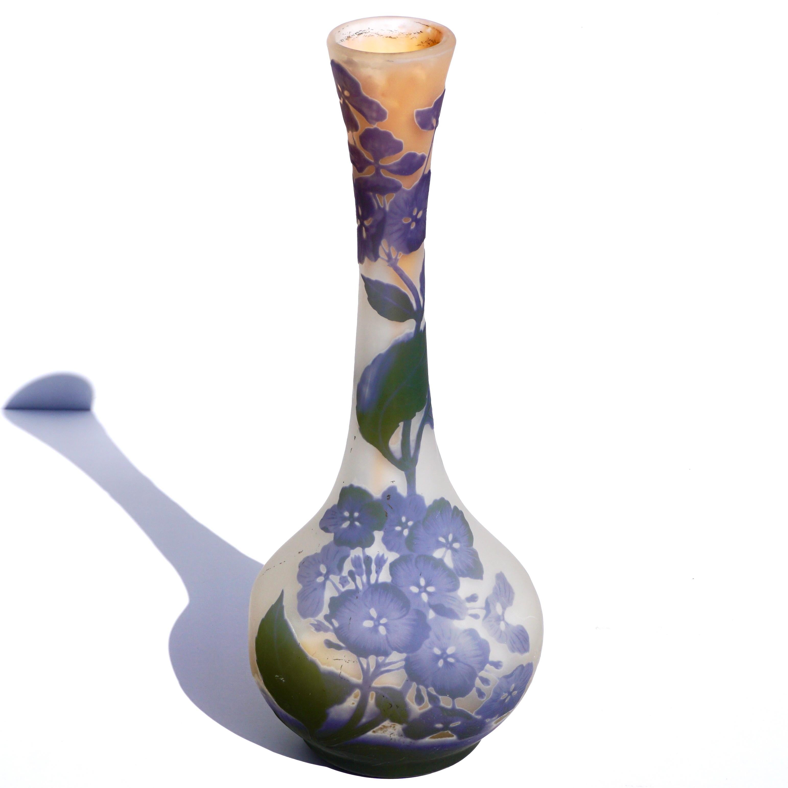 Art Nouveau Large Emile Galle Hydrangea Cameo Vase