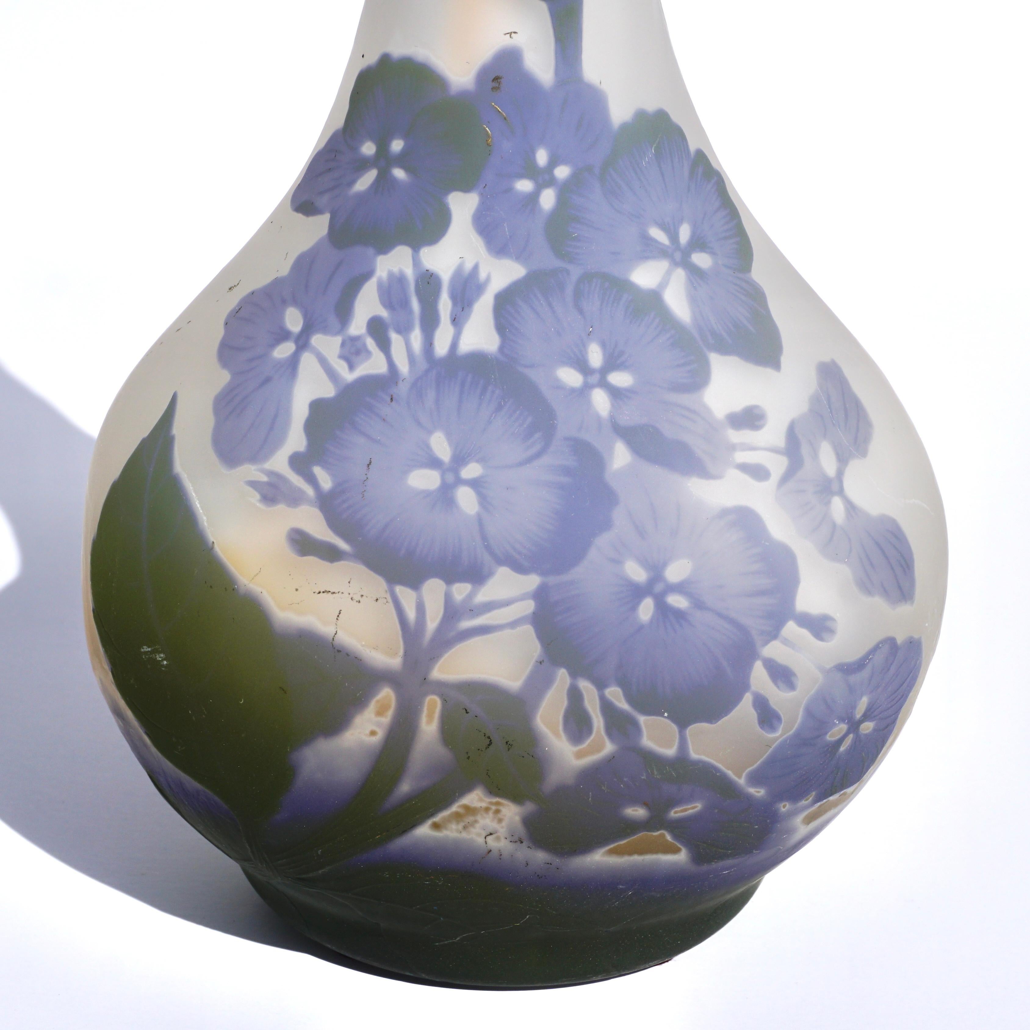 French Large Emile Galle Hydrangea Cameo Vase