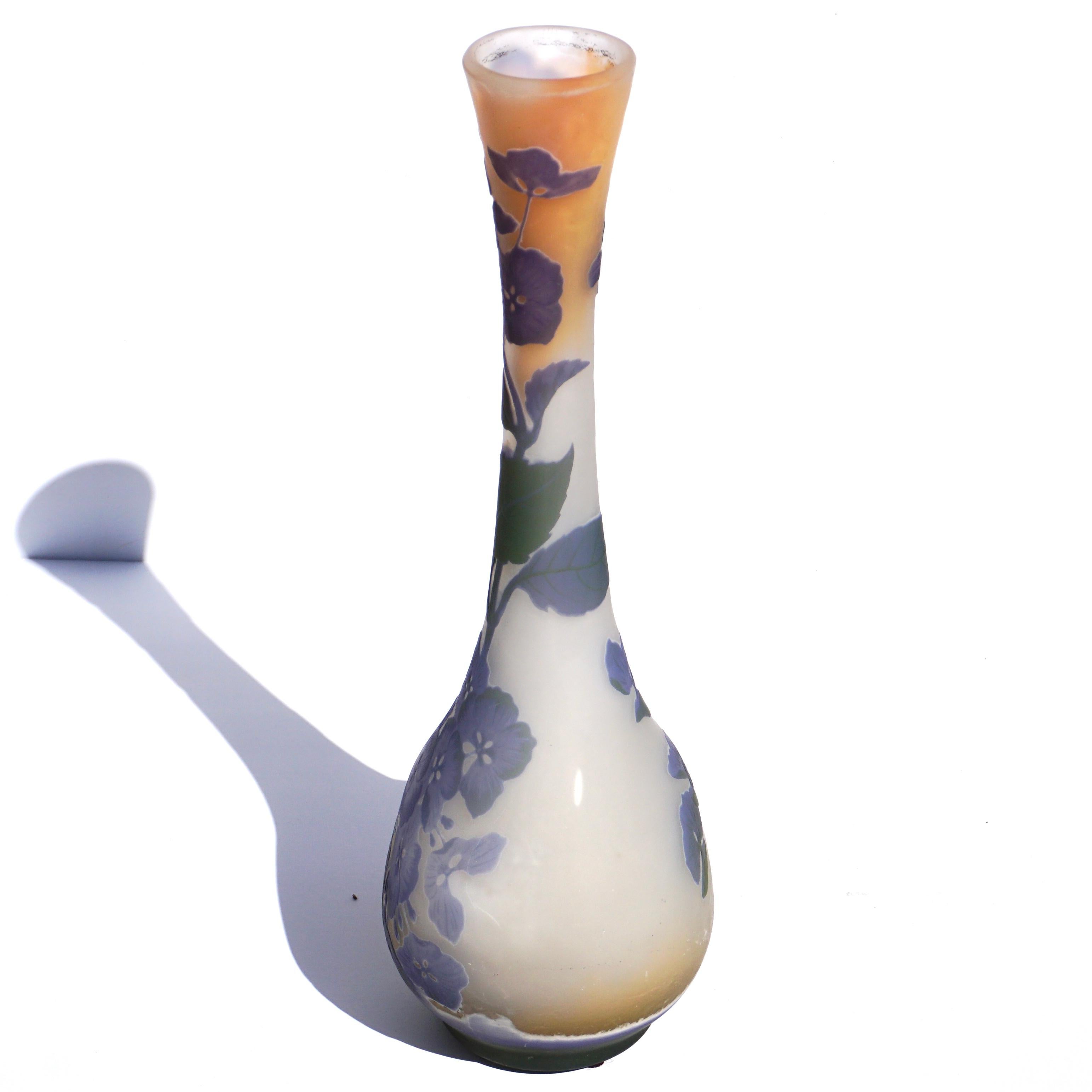 Art Glass Large Emile Galle Hydrangea Cameo Vase