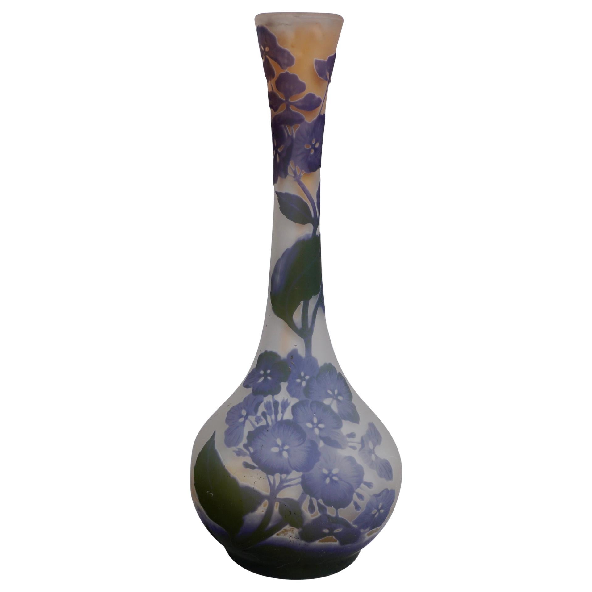 Large Emile Galle Hydrangea Cameo Vase