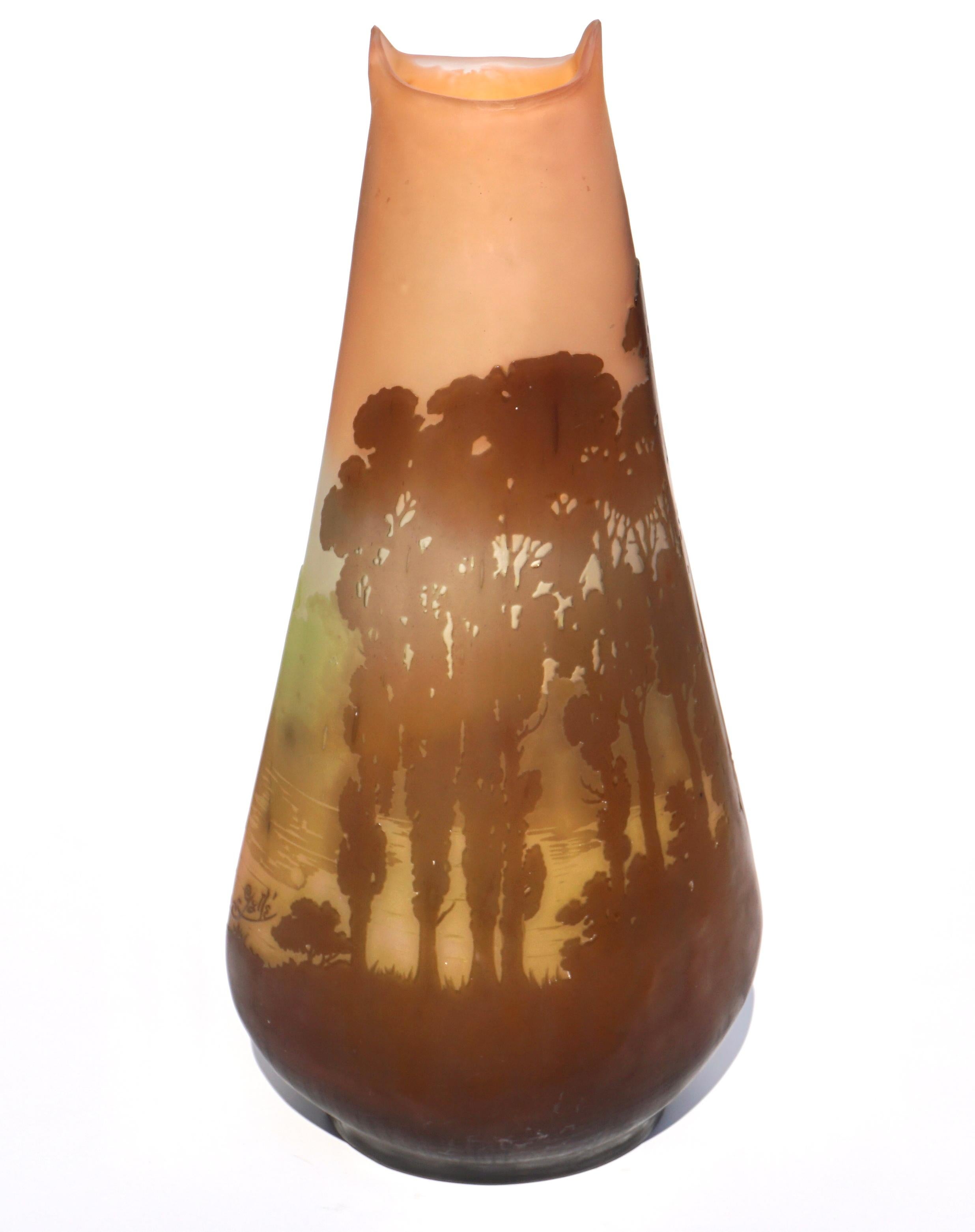 French Large Emile Galle Scenic Cameo Vase For Sale