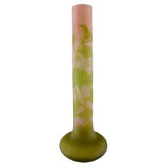 Large Emile Gallé Vase in Frosted and Green Art Glass, Early 20th C.