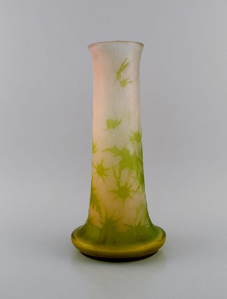 Art Nouveau Large Emile Gallé Vase in Frosted and Green Art Glass For Sale