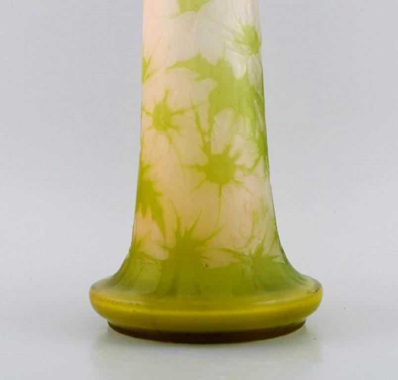 French Large Emile Gallé Vase in Frosted and Green Art Glass For Sale