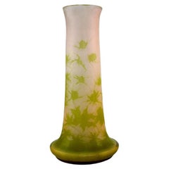 Large Emile Gallé Vase in Frosted and Green Art Glass