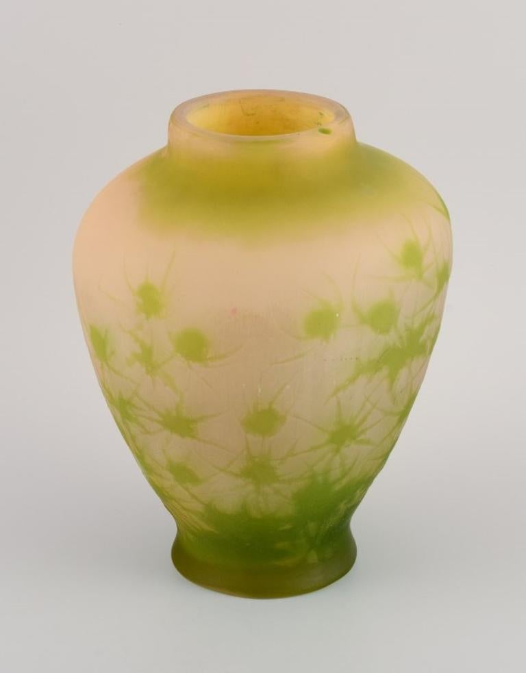 Art Nouveau Large Émile Gallé Vase in Frosted Art Glass Decorated with Green Thistles