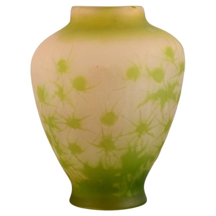 Large Émile Gallé Vase in Frosted Art Glass Decorated with Green Thistles