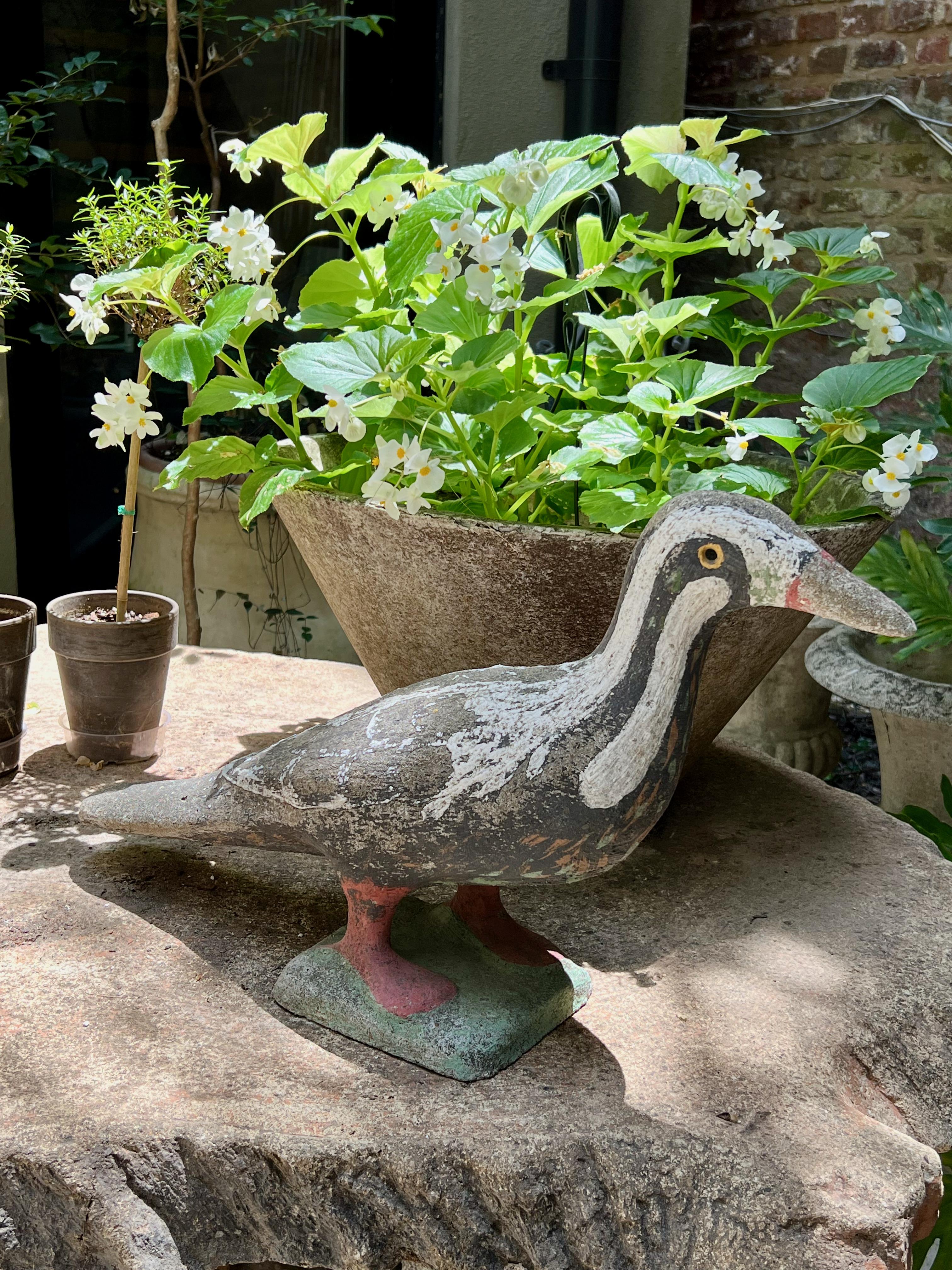 Large Émile Taugourdeau, Garden Bird with Original Colored Concrete 7