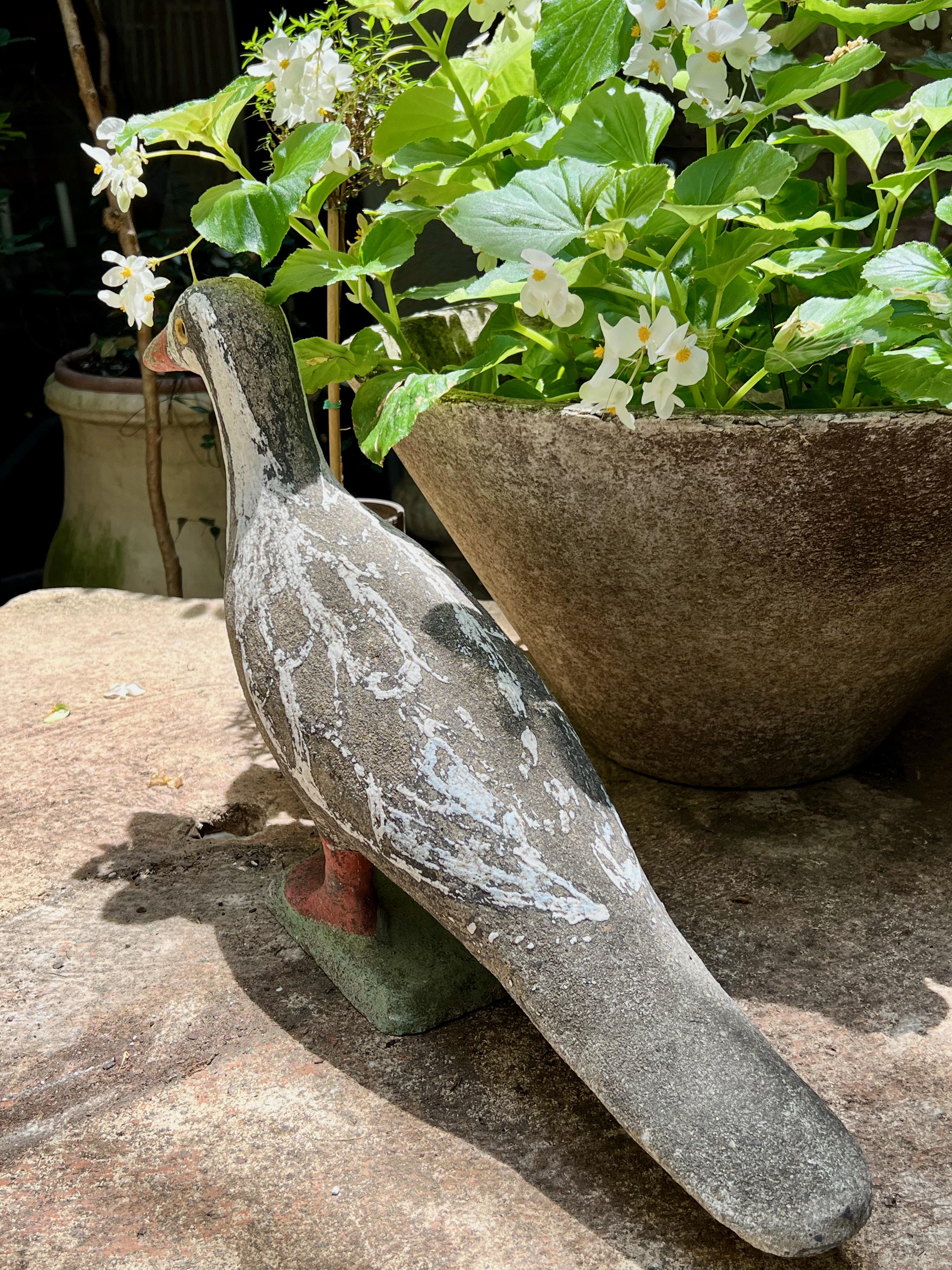 Large Émile Taugourdeau, Garden Bird with Original Colored Concrete 8