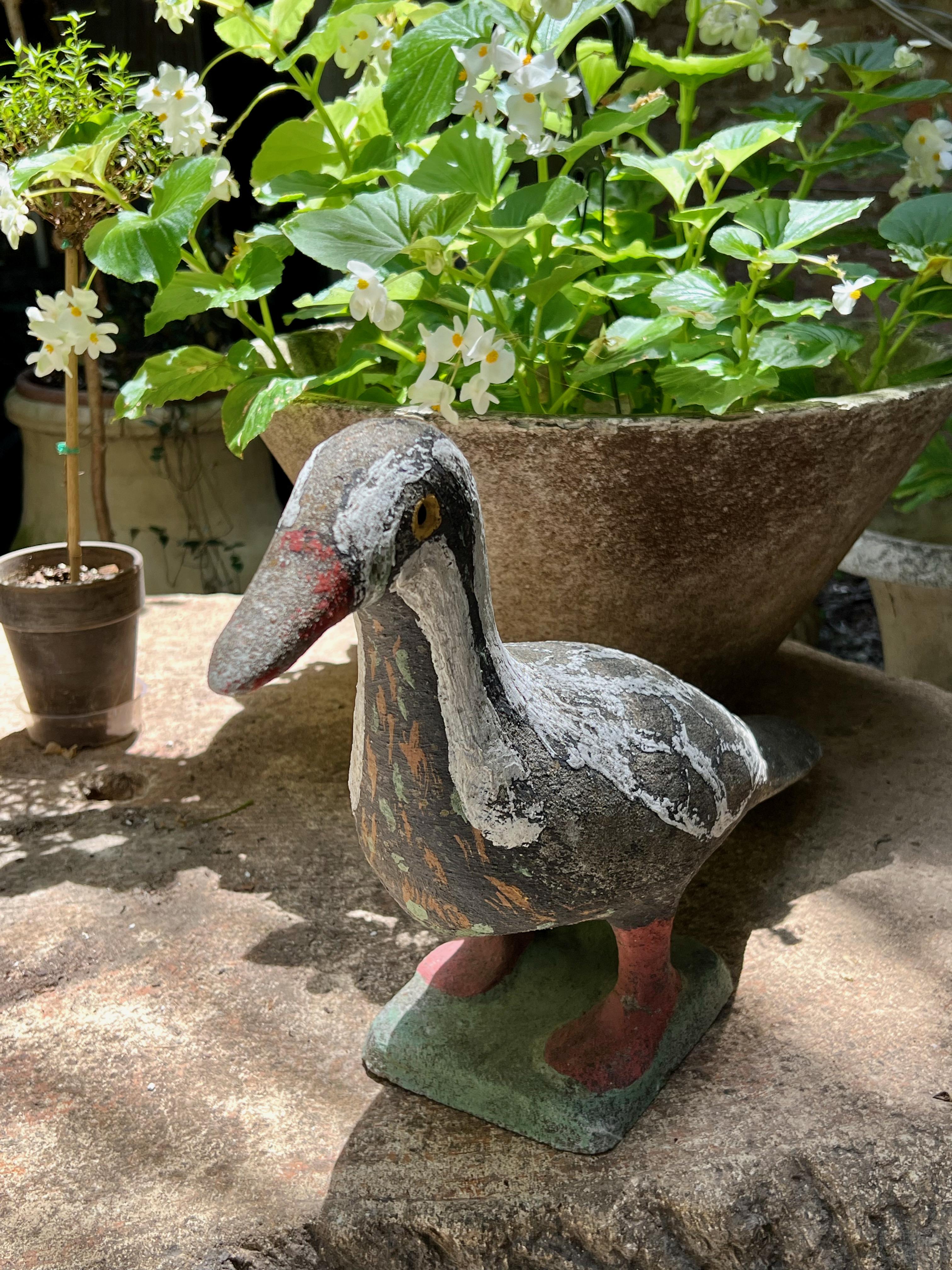 Large Émile Taugourdeau, Garden Bird with Original Colored Concrete 9