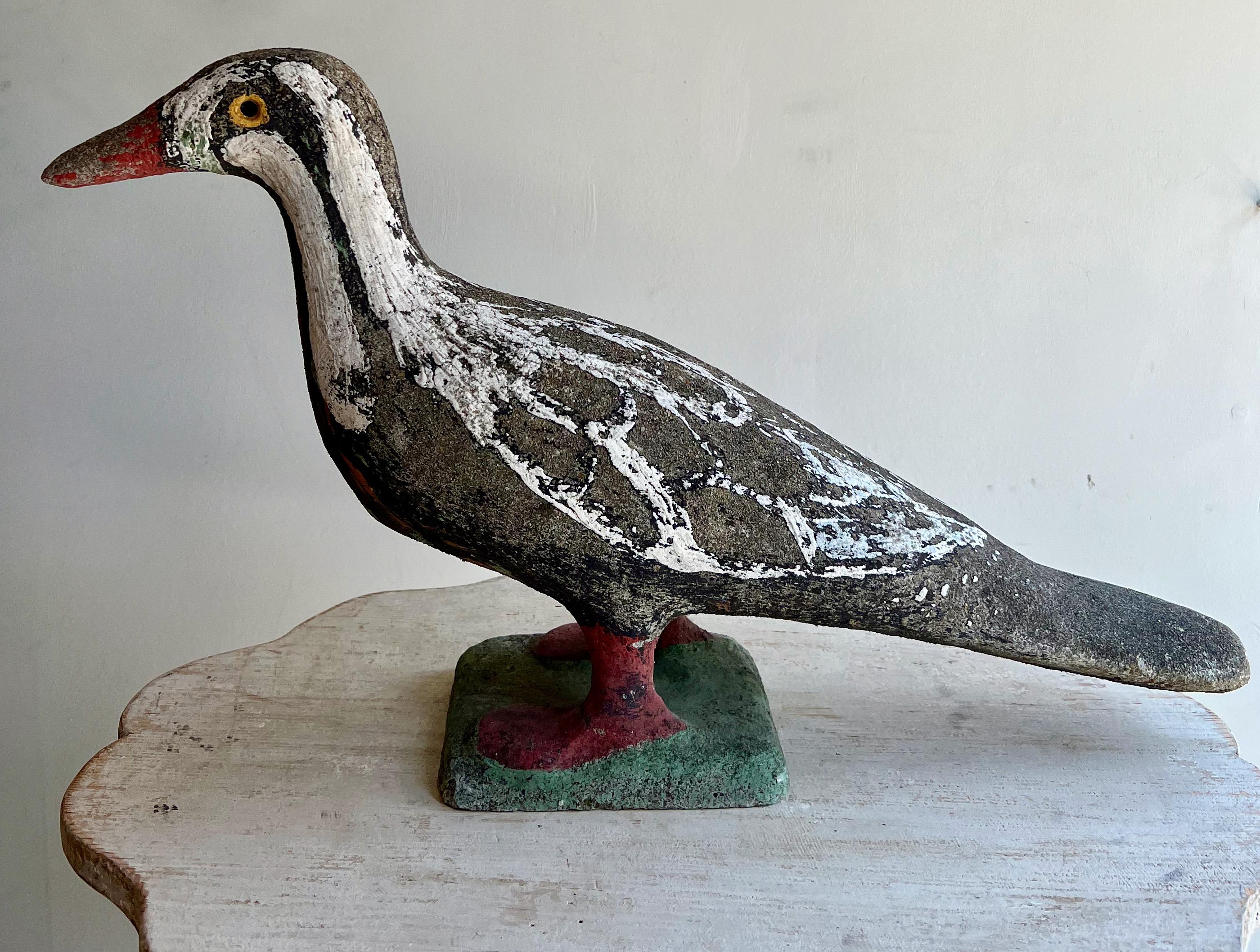 A large rare garden sculpture bird by artist Émile Taugourdeau, self made sculptor who made most beautiful of human characters and animal.
This garden bird sculpture is perfectly preserved and so charming colored with glass eyes.
Base: 6.50