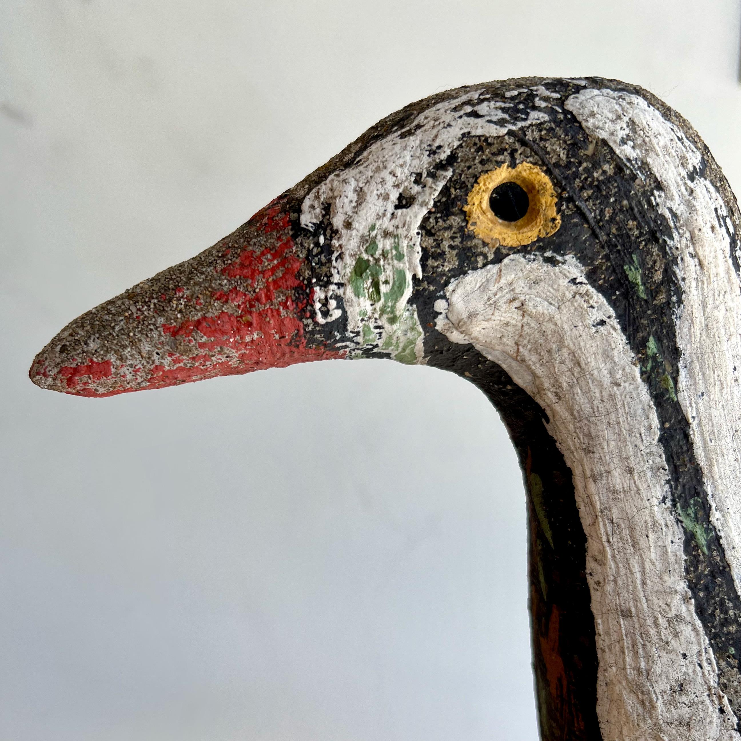 Hand-Crafted Large Émile Taugourdeau, Garden Bird with Original Colored Concrete