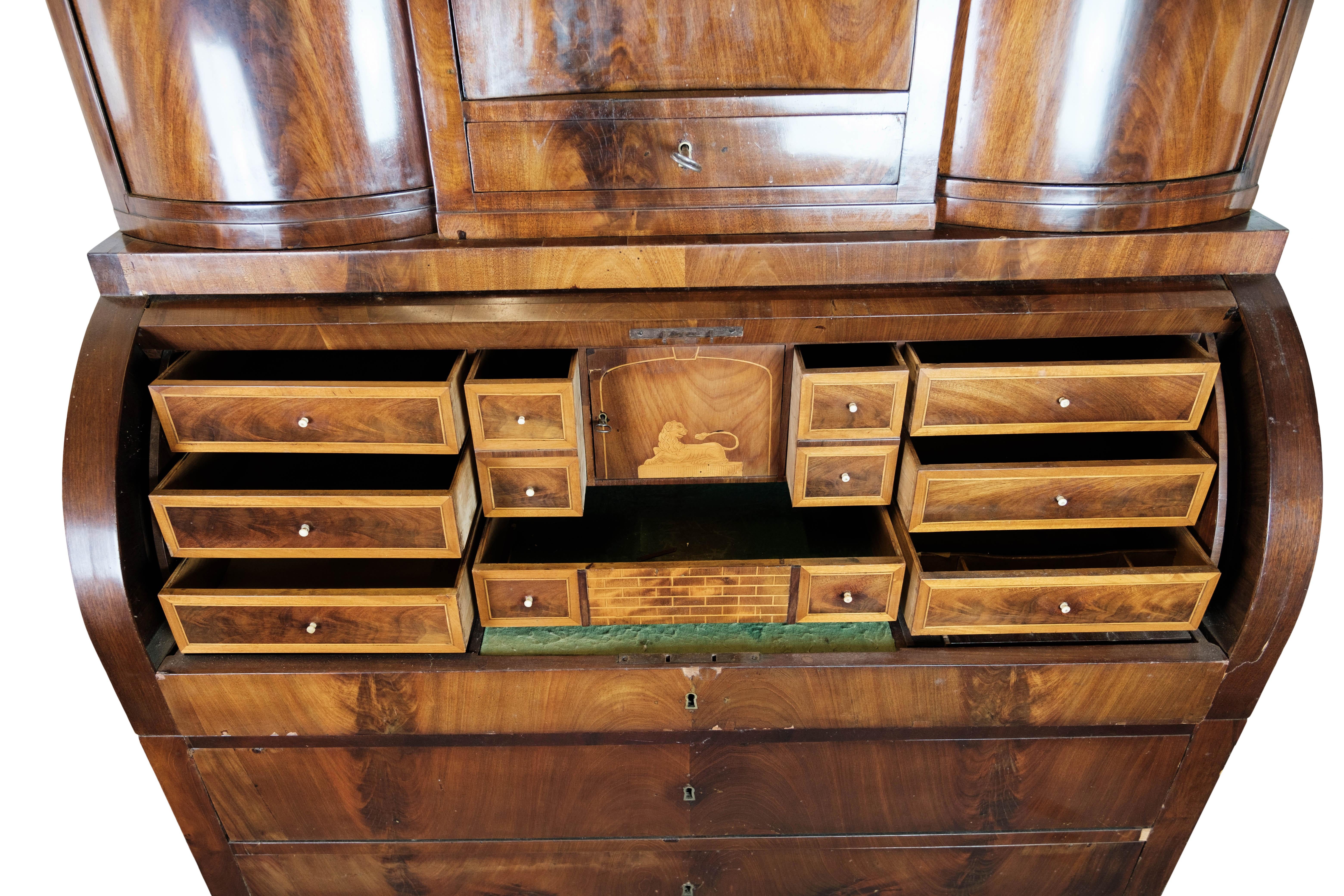 Inlay Large Empire Bureau of Hand Polished Mahogany with Inlaid Wood, 1820s For Sale