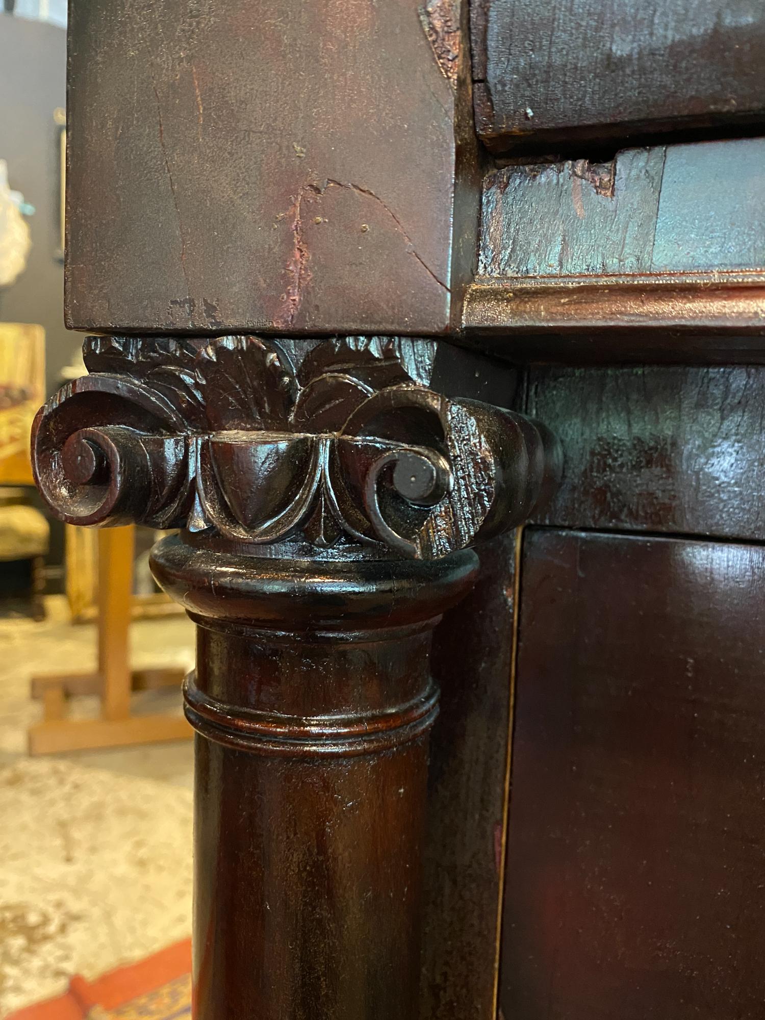 Large Empire Carved Chest of Drawers with Paw Feet and Brass Hardware 6