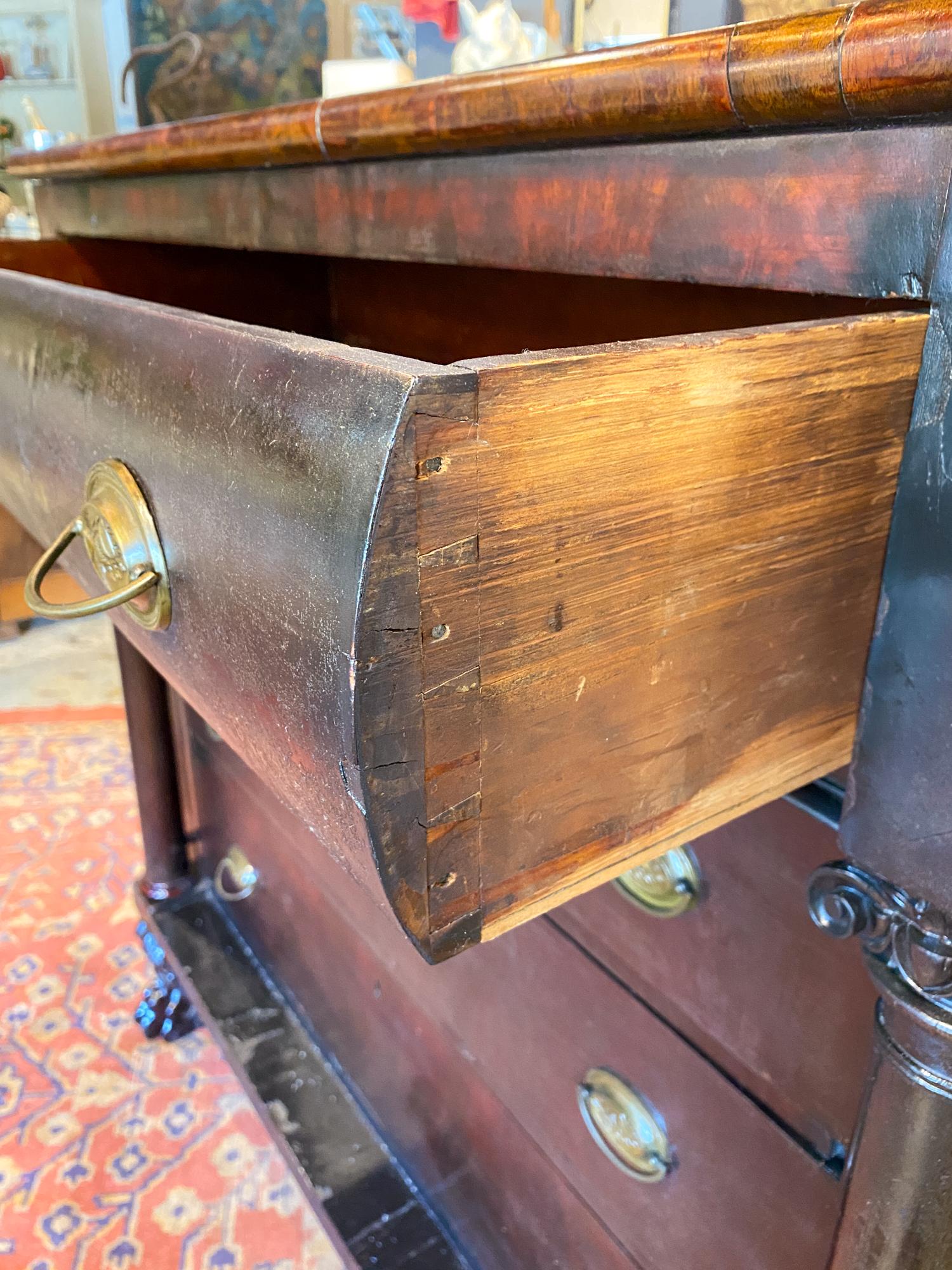 Large Empire Carved Chest of Drawers with Paw Feet and Brass Hardware 9