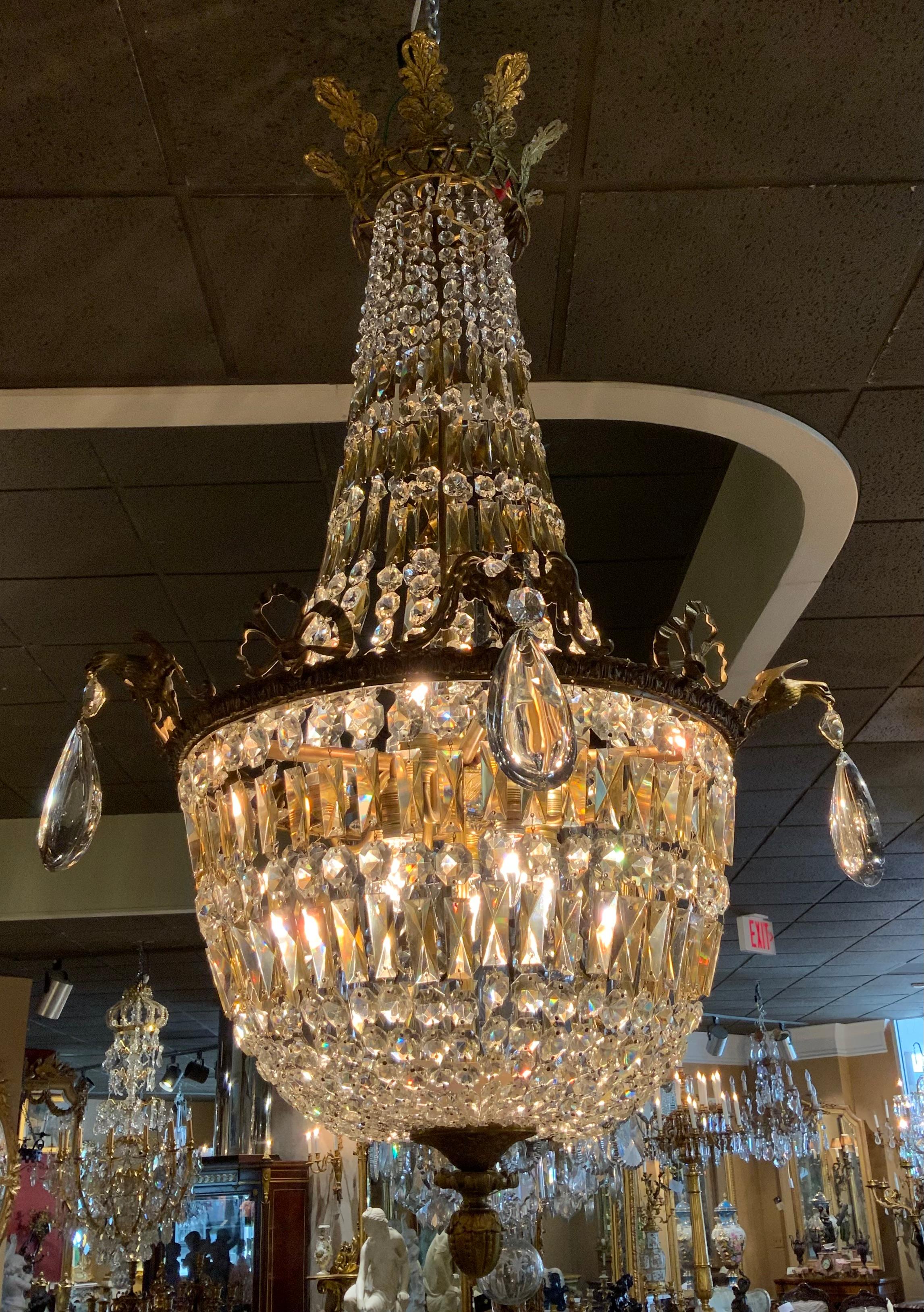Empire Large empire chandelier with clear and amber crystal  For Sale