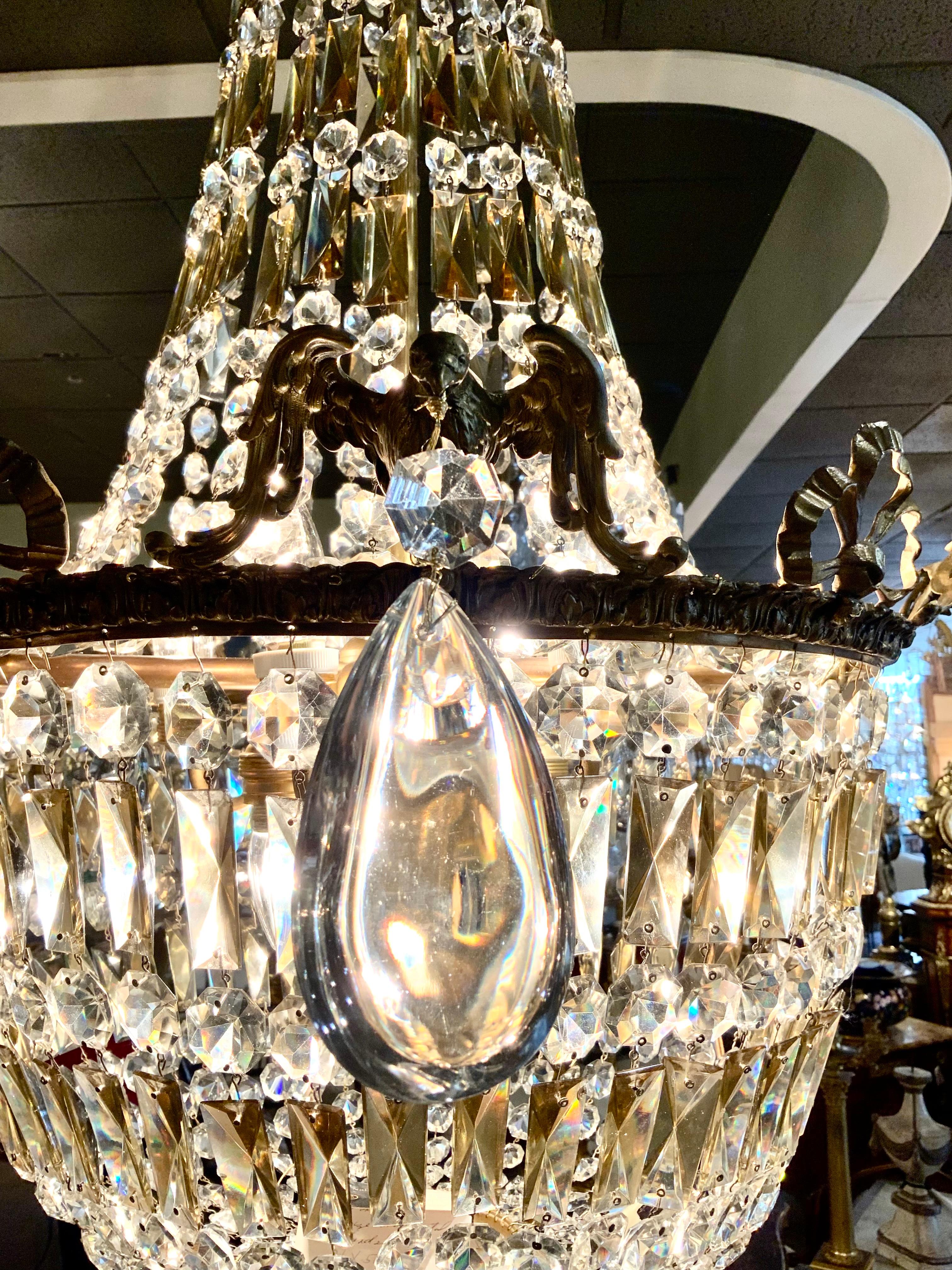 Large empire chandelier with clear and amber crystal  For Sale 1