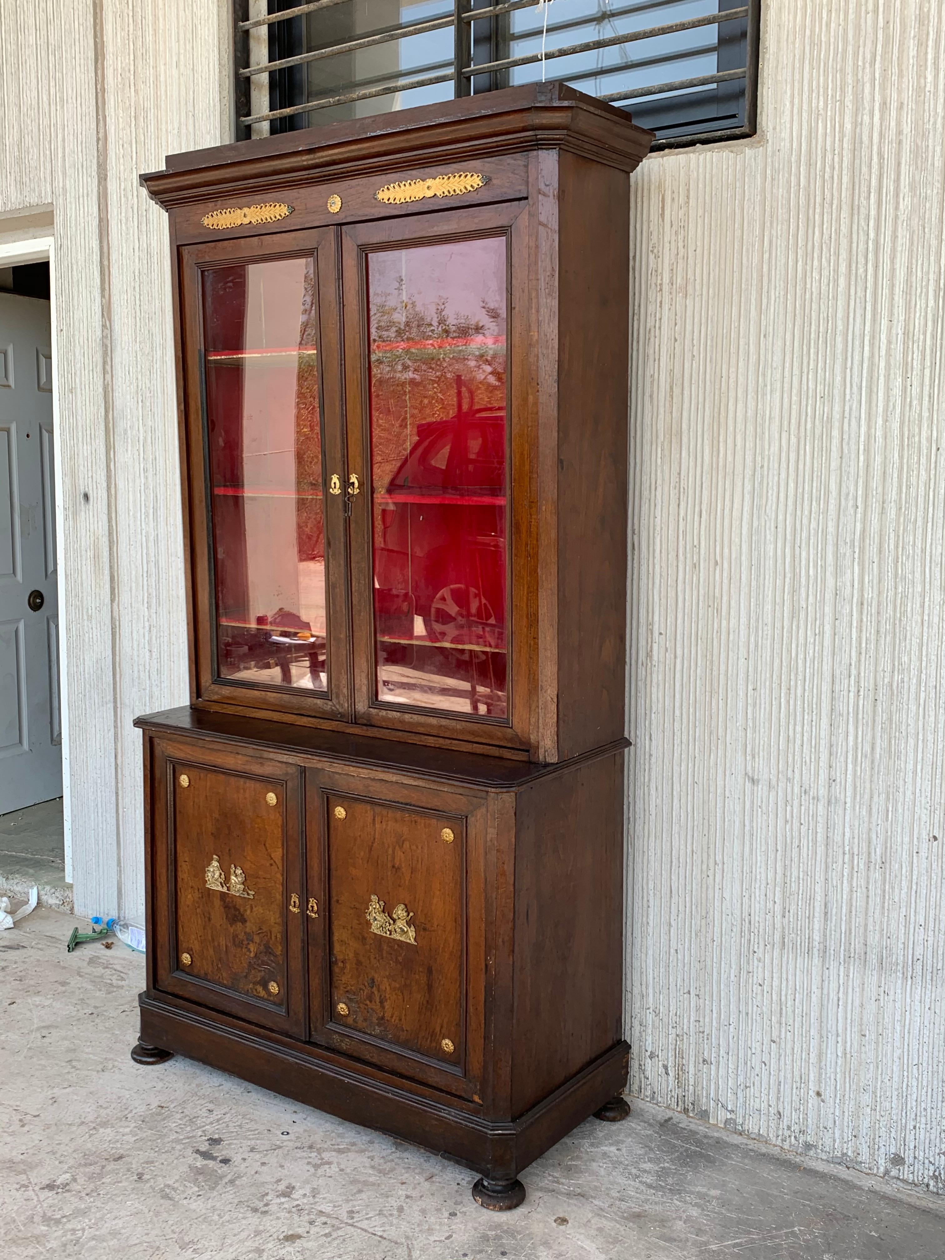 French Large Empire Danish Glass Cabinet, Bookcase in Mahogany with Bronze Details For Sale