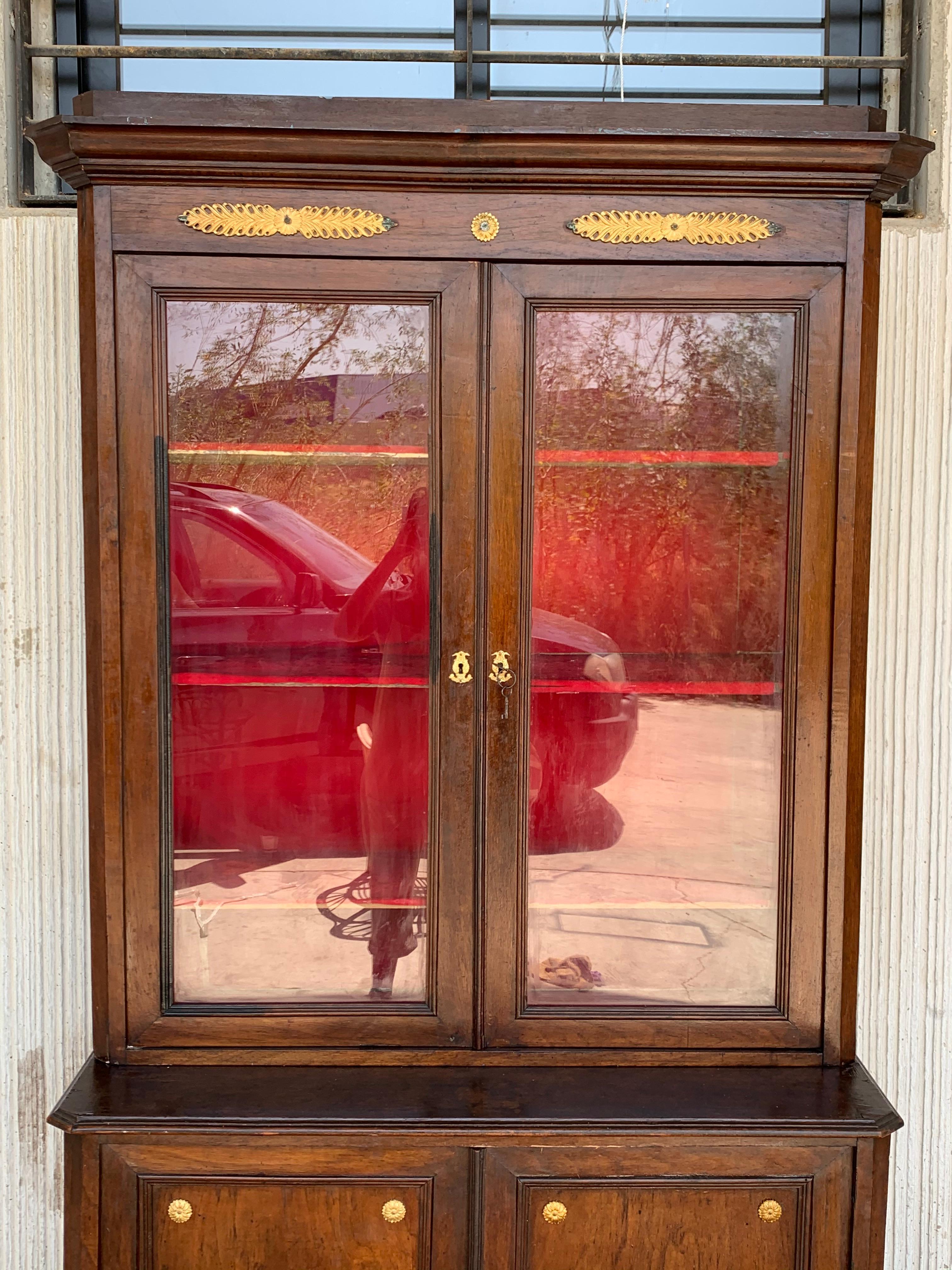 Large Empire Danish Glass Cabinet, Bookcase in Mahogany with Bronze Details In Good Condition For Sale In Miami, FL