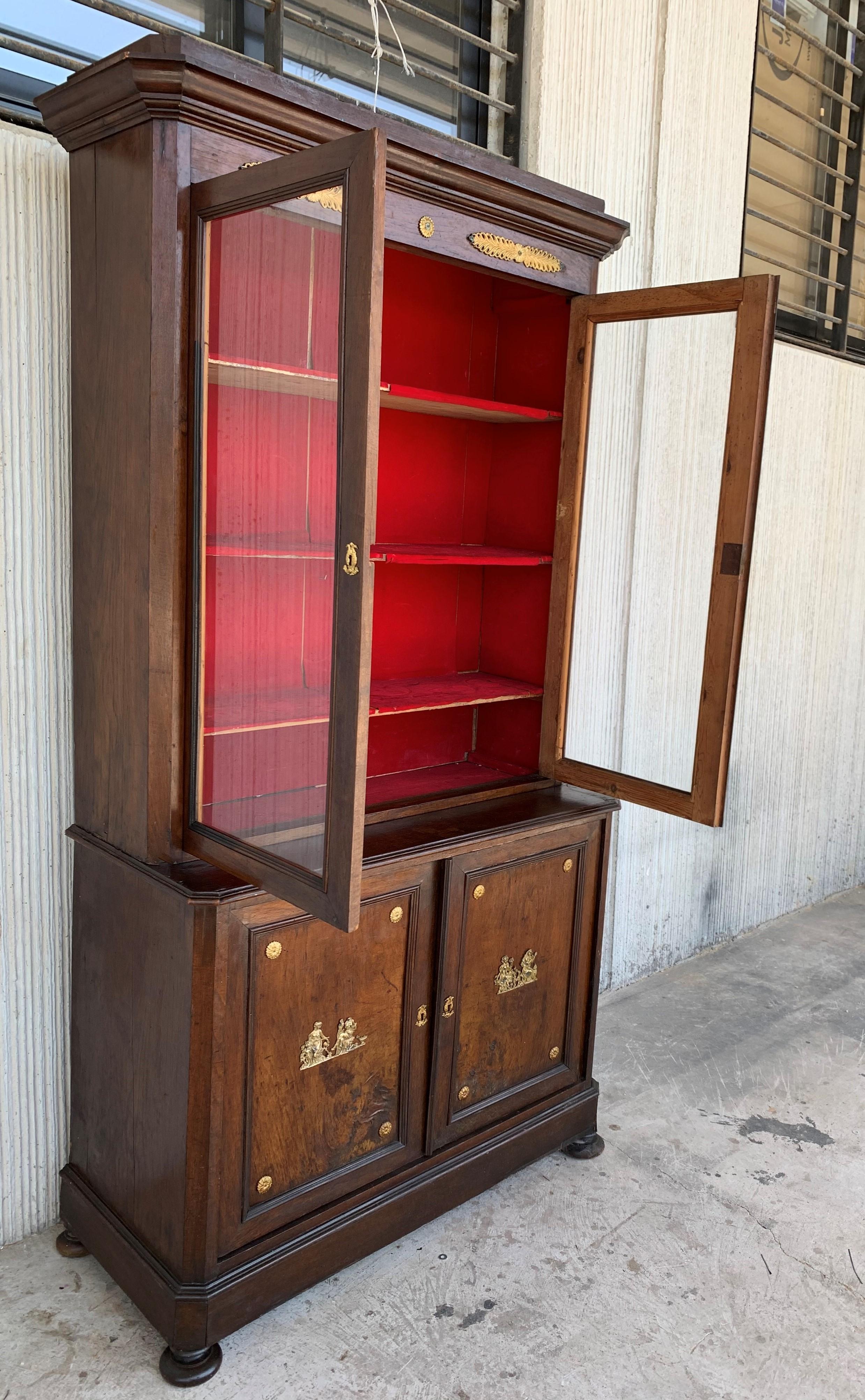 19th Century Large Empire Danish Glass Cabinet, Bookcase in Mahogany with Bronze Details For Sale