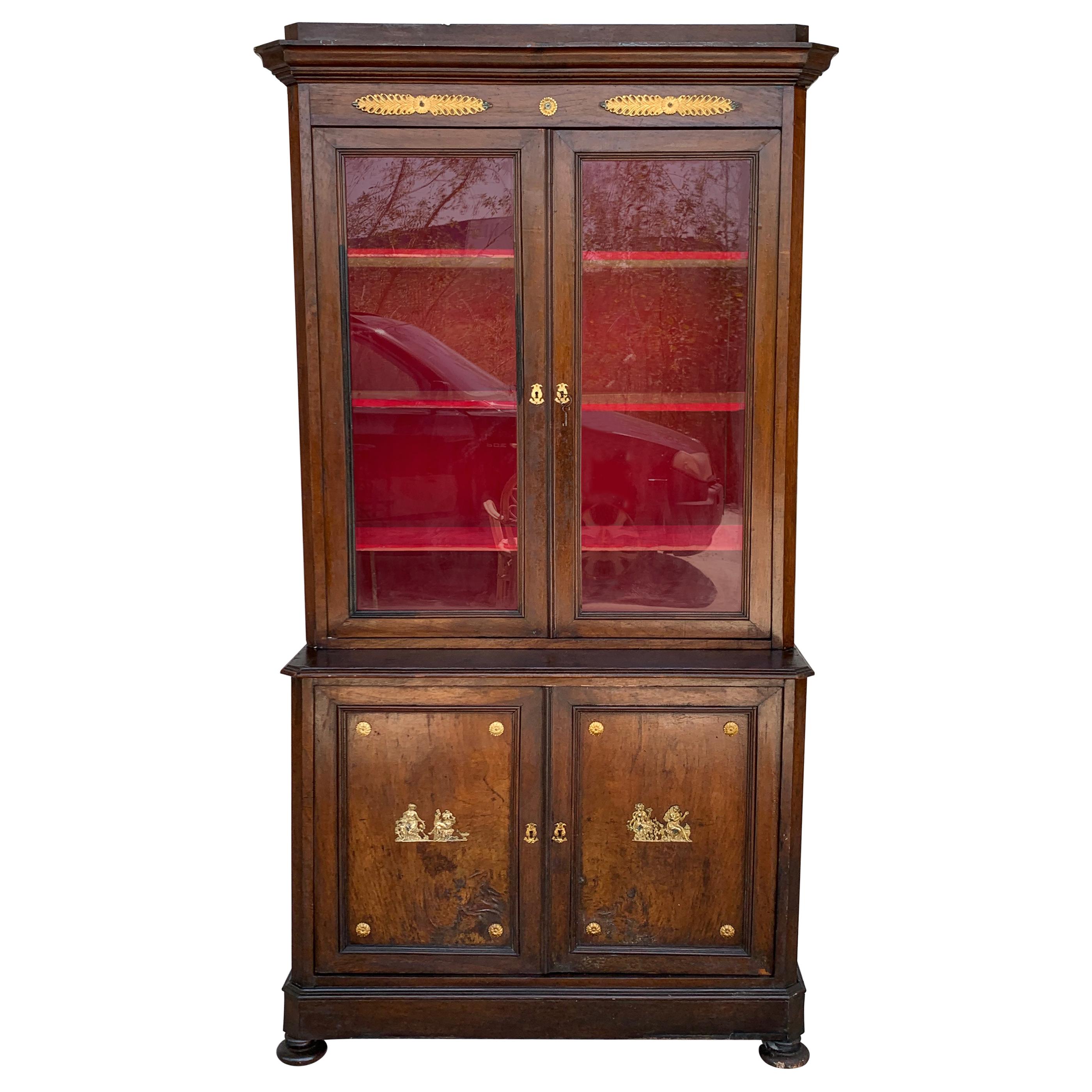 Large Empire Danish Glass Cabinet, Bookcase in Mahogany with Bronze Details For Sale