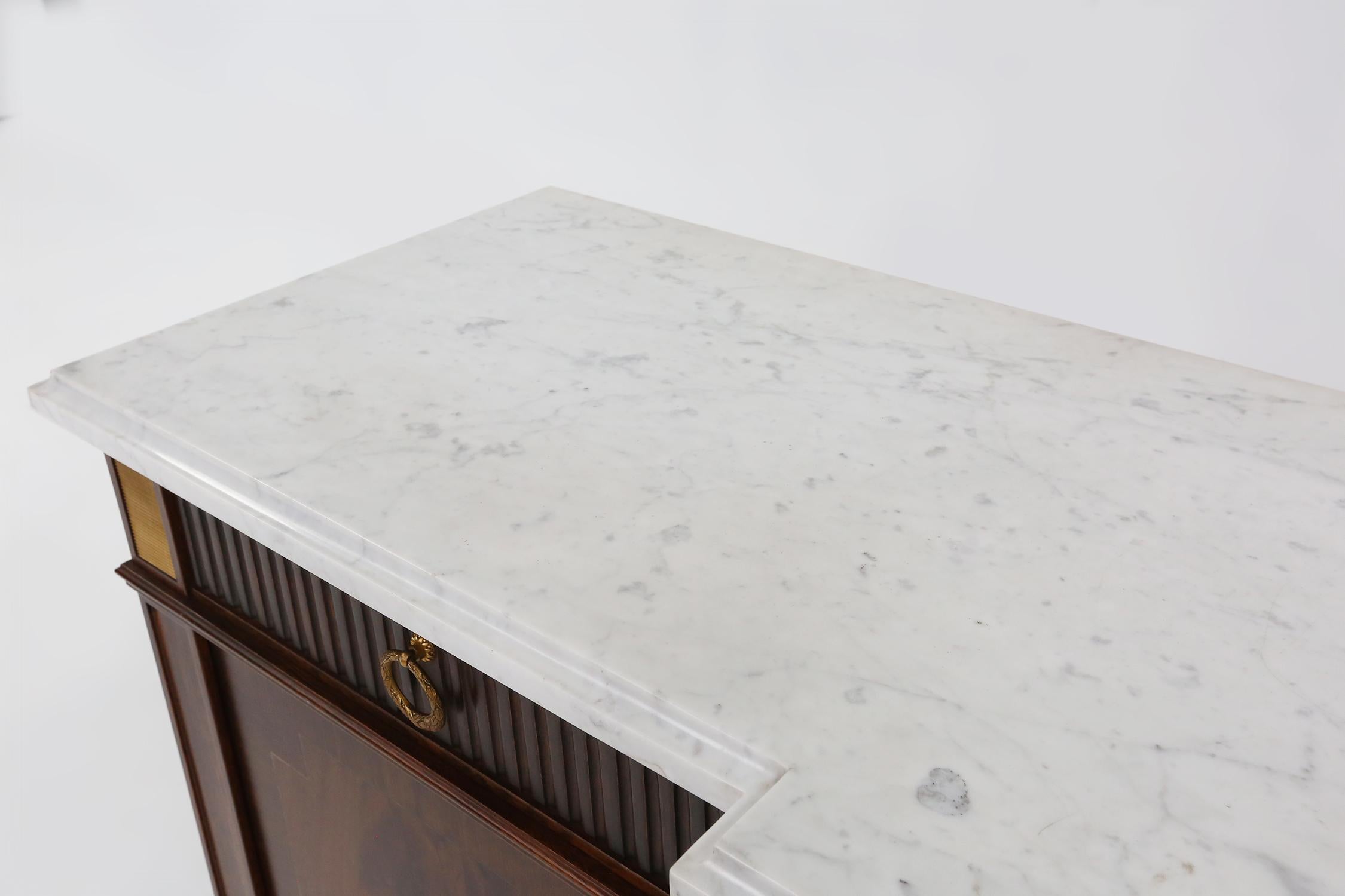 Large empire/ Louis XVI credenza with Carrara marble top, France, ca. 1950 3