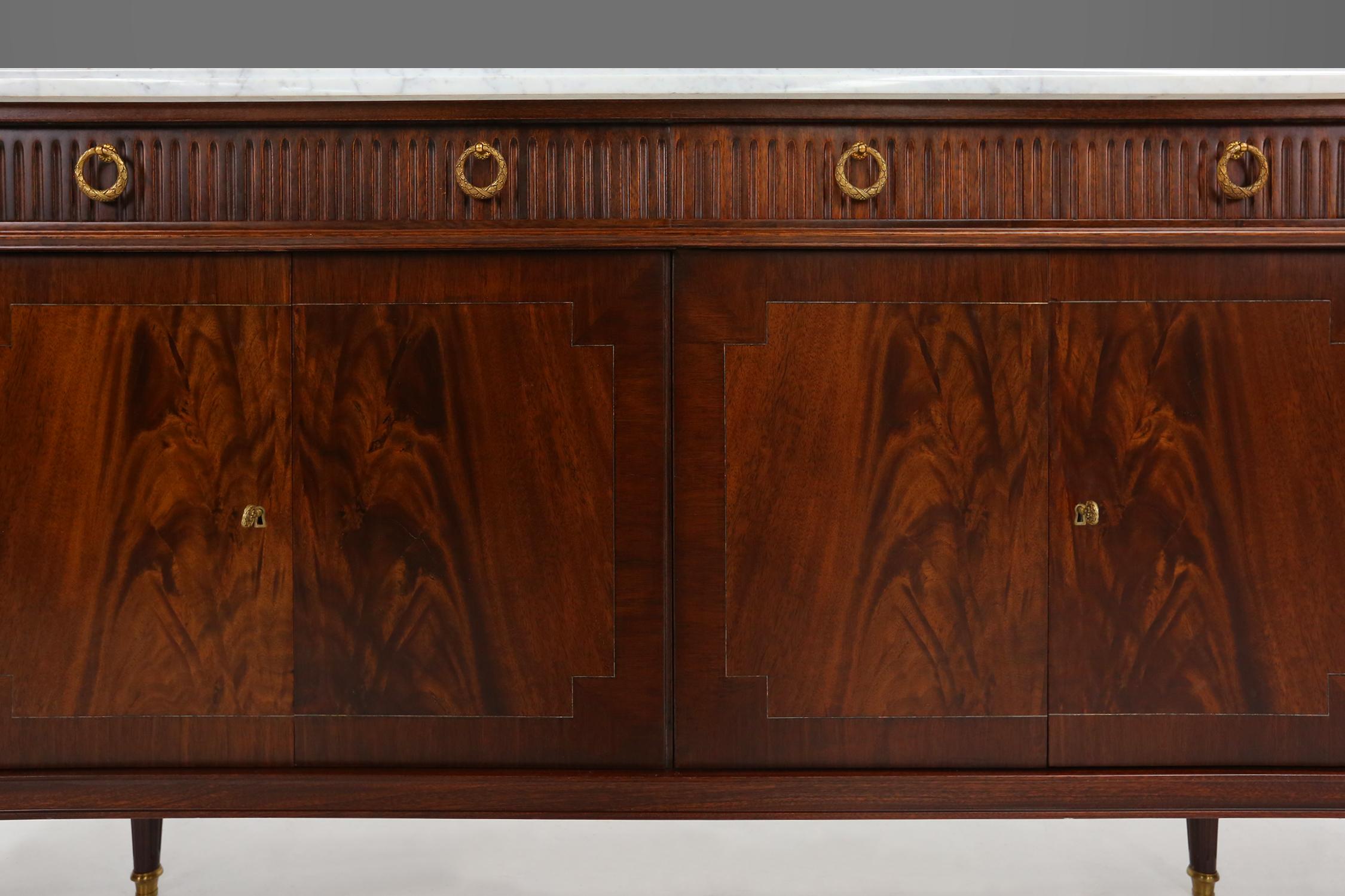 Large empire/ Louis XVI credenza with Carrara marble top, France, ca. 1950 5