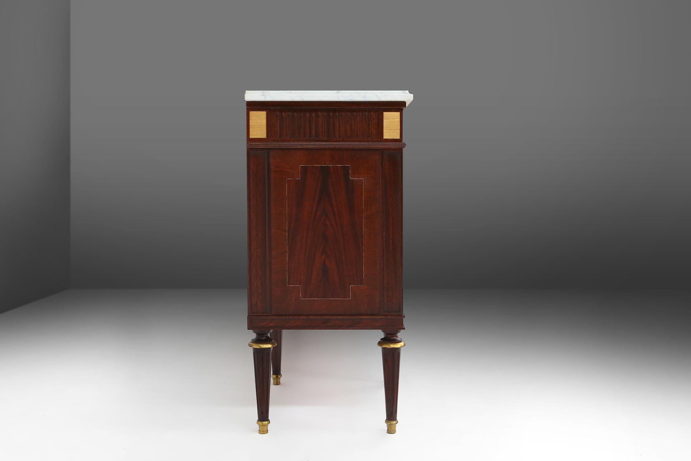 Large empire/ Louis XVI credenza with Carrara marble top, France, ca. 1950 8