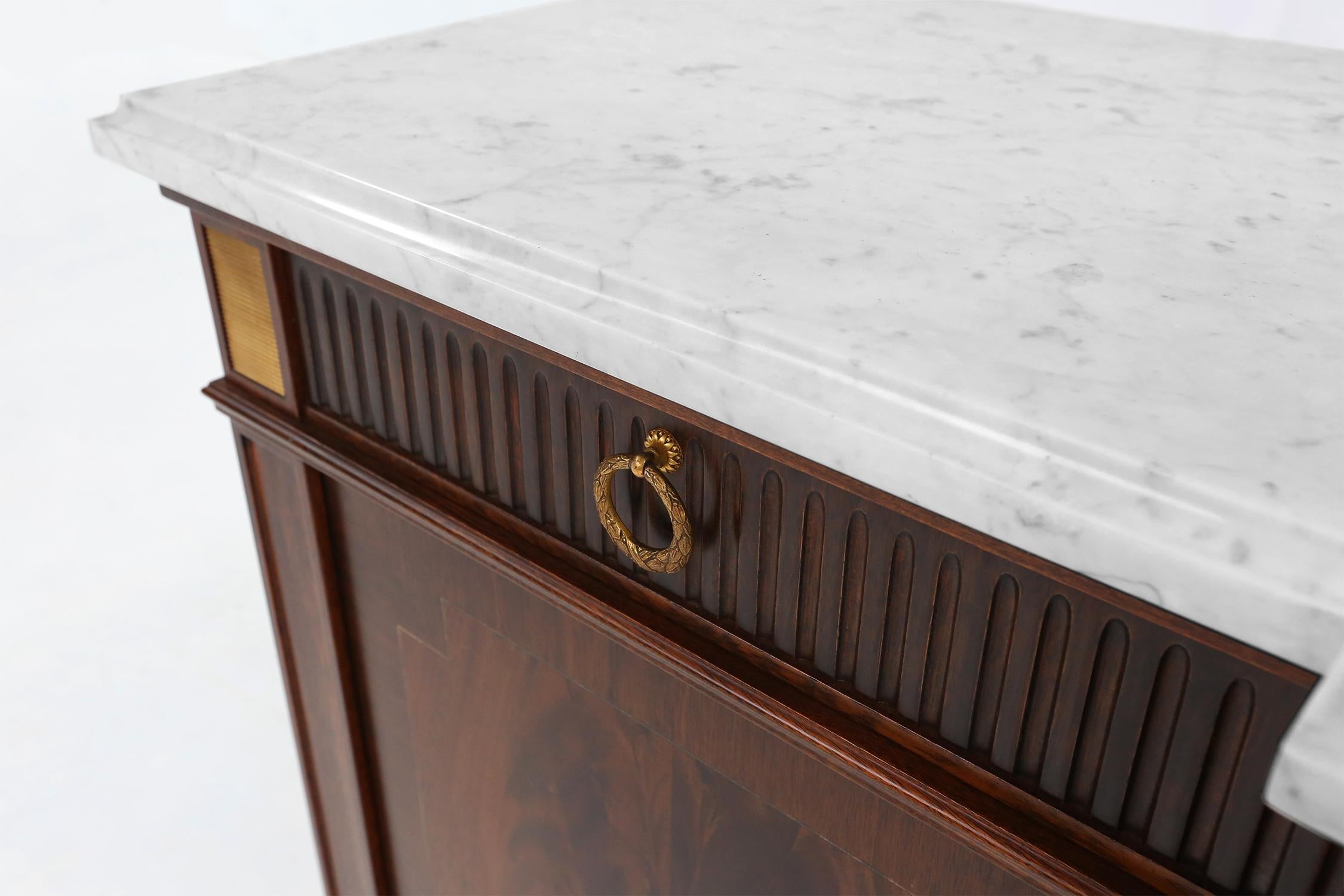 Mid-20th Century Large empire/ Louis XVI credenza with Carrara marble top, France, ca. 1950