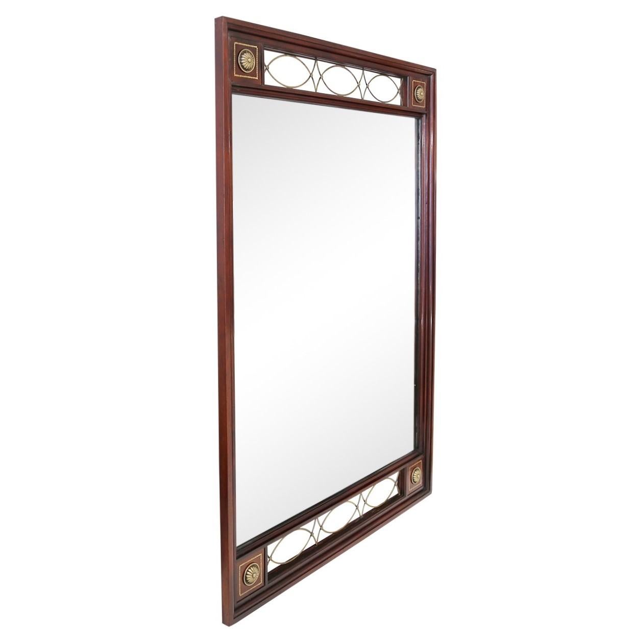 Large Empire Mahogany Mirror with Brass and Leather Accents 1