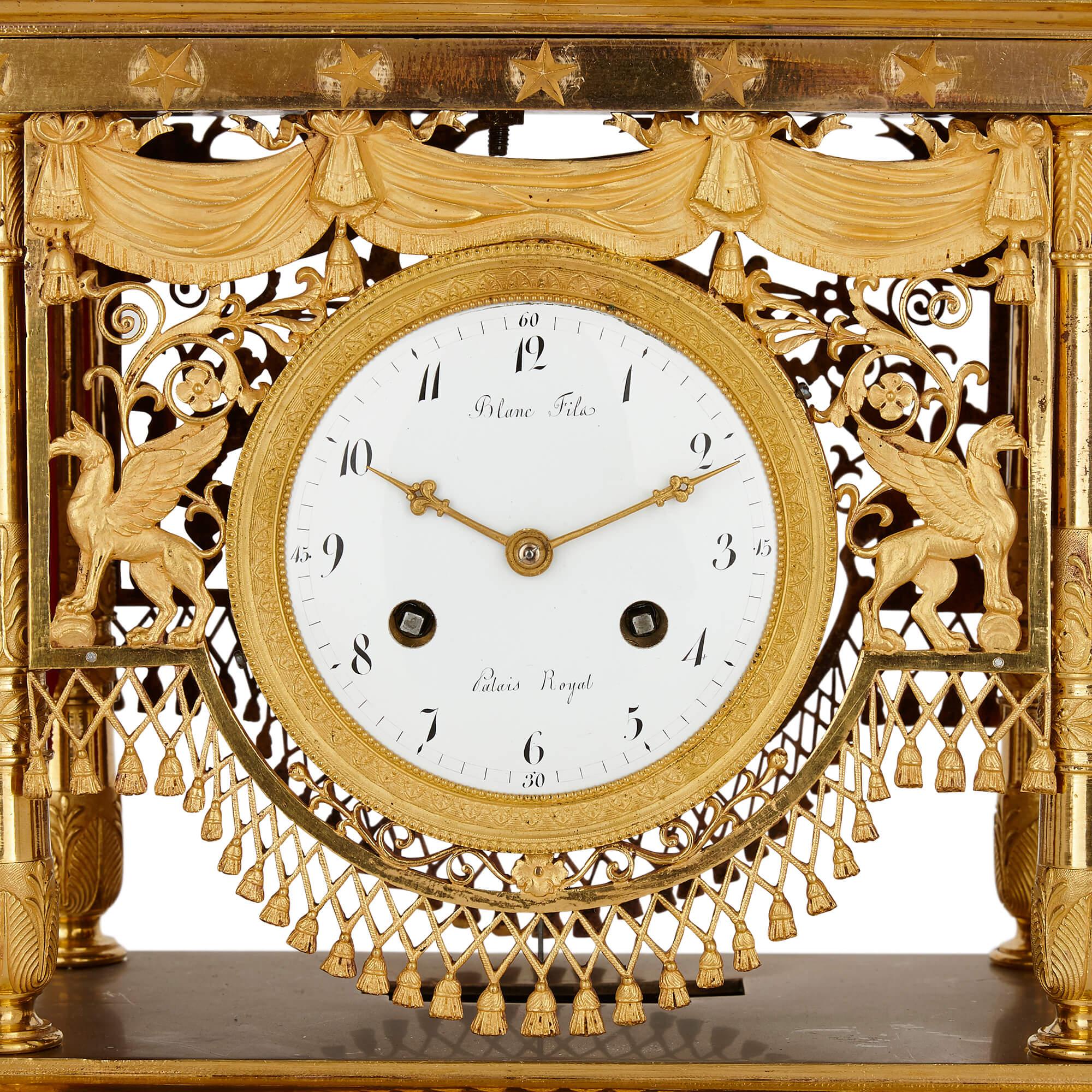 Large Empire Period Gilt Bronze Mantel Clock In Good Condition For Sale In London, GB
