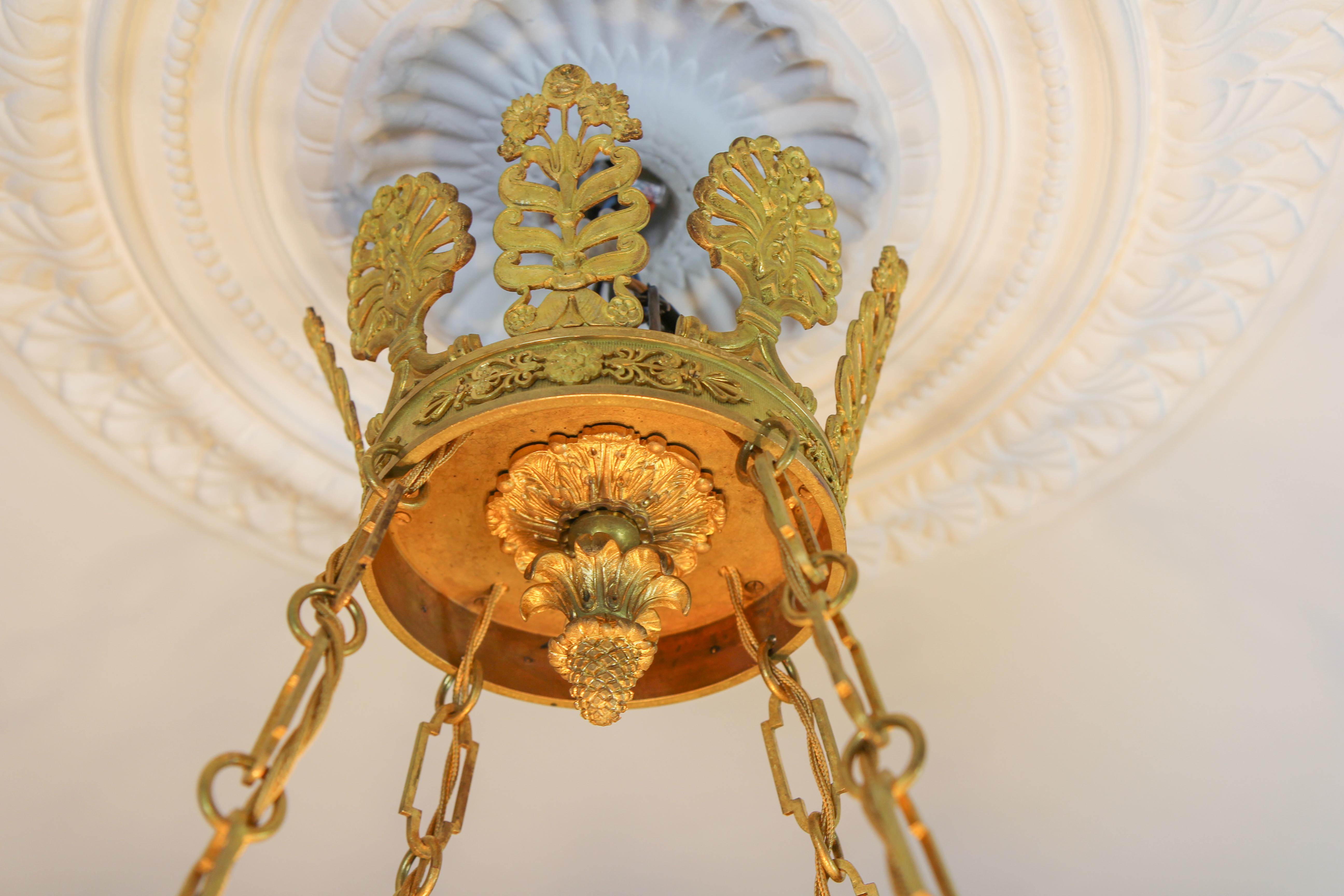 Large Empire Style Alabaster and Bronze Sixteen-Light Chandelier, ca. 1890 For Sale 10
