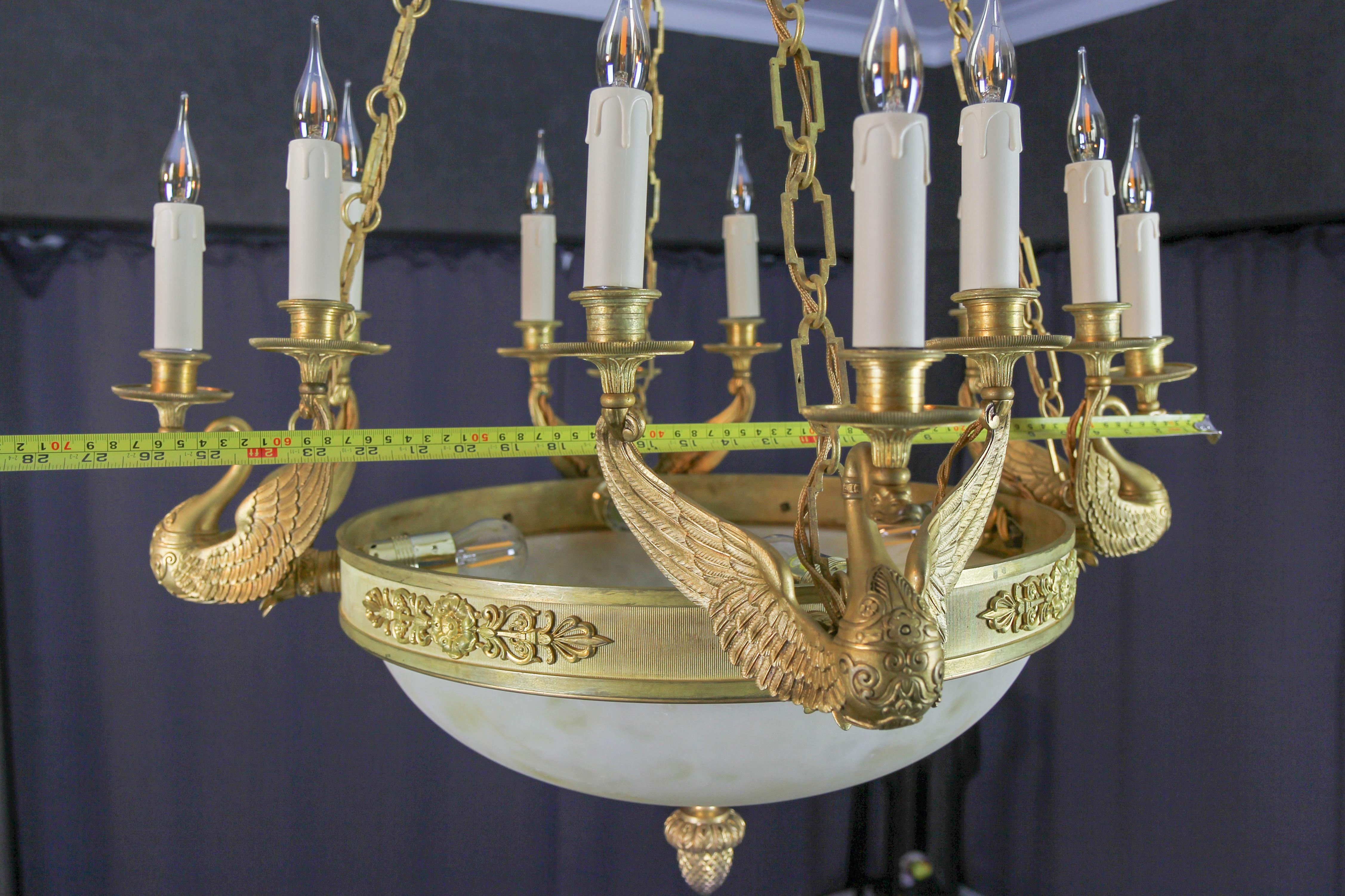 Large Empire Style Alabaster and Bronze Sixteen-Light Chandelier, ca. 1890 For Sale 13