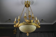Large Empire Style Alabaster and Bronze Sixteen-Light Chandelier, ca. 1890