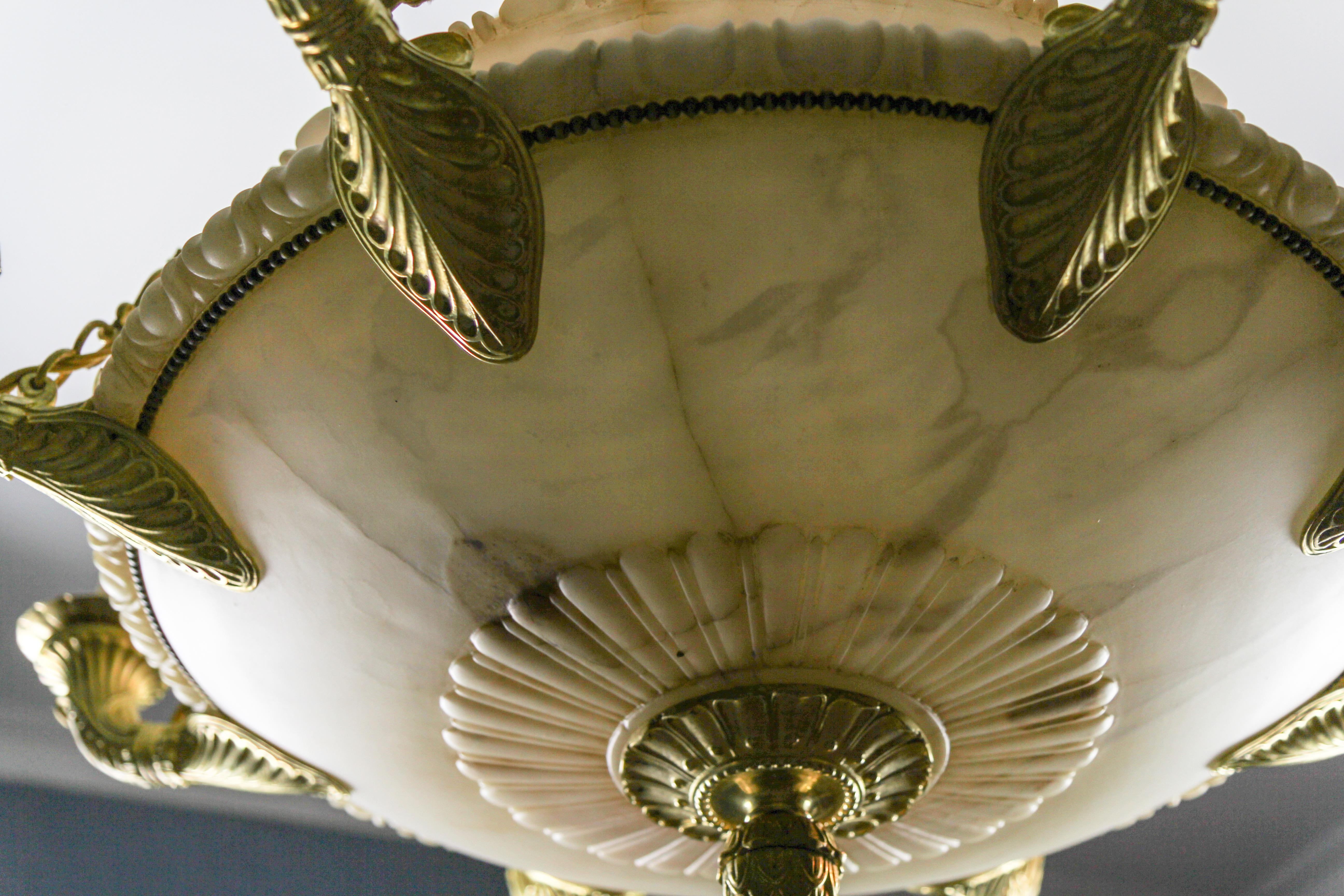Early 20th Century Large Empire Style Alabaster and Bronze Sixteen-Light Chandelier, ca. 1920 For Sale