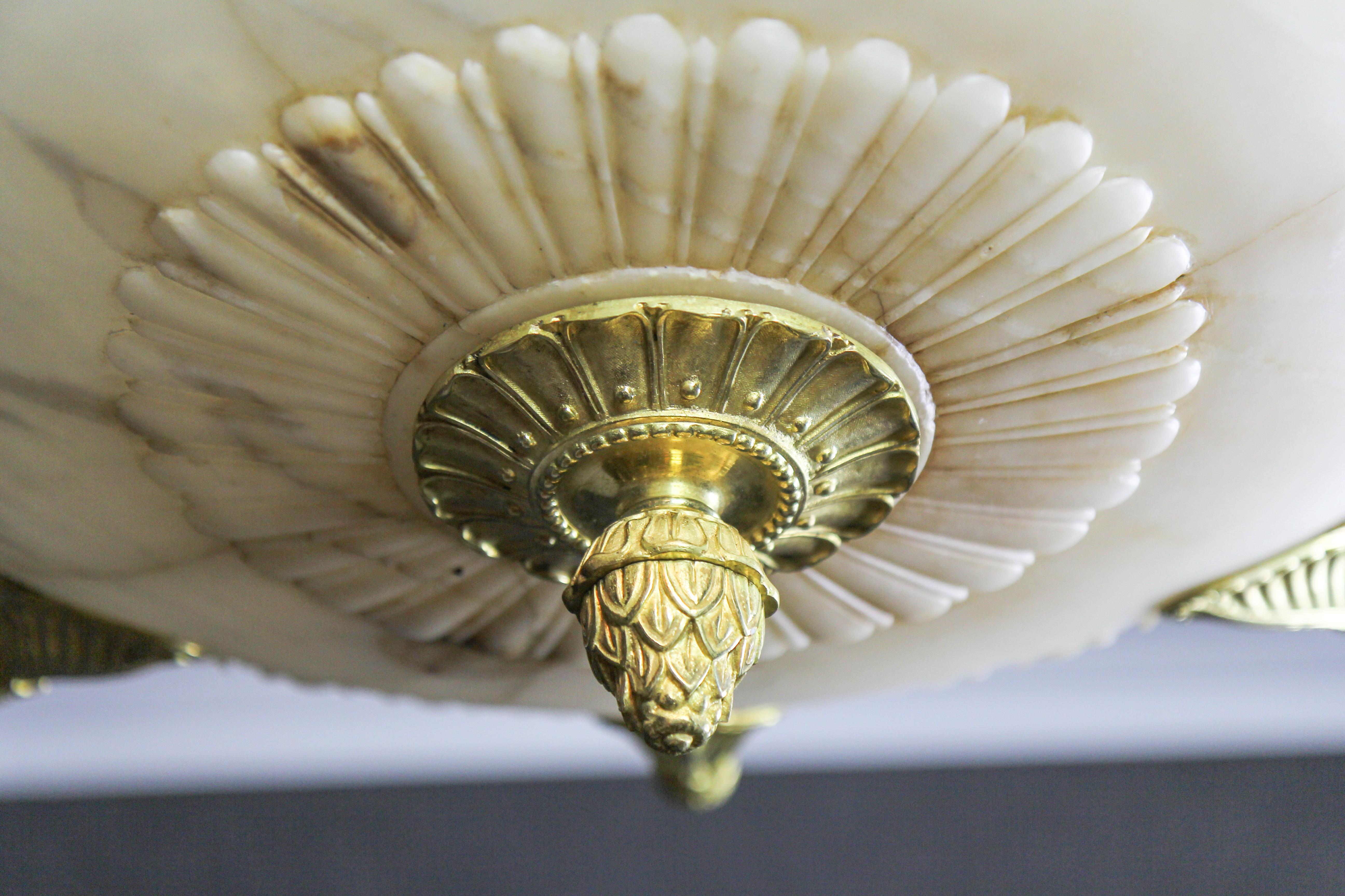 Large Empire Style Alabaster and Bronze Sixteen-Light Chandelier, ca. 1920 For Sale 1
