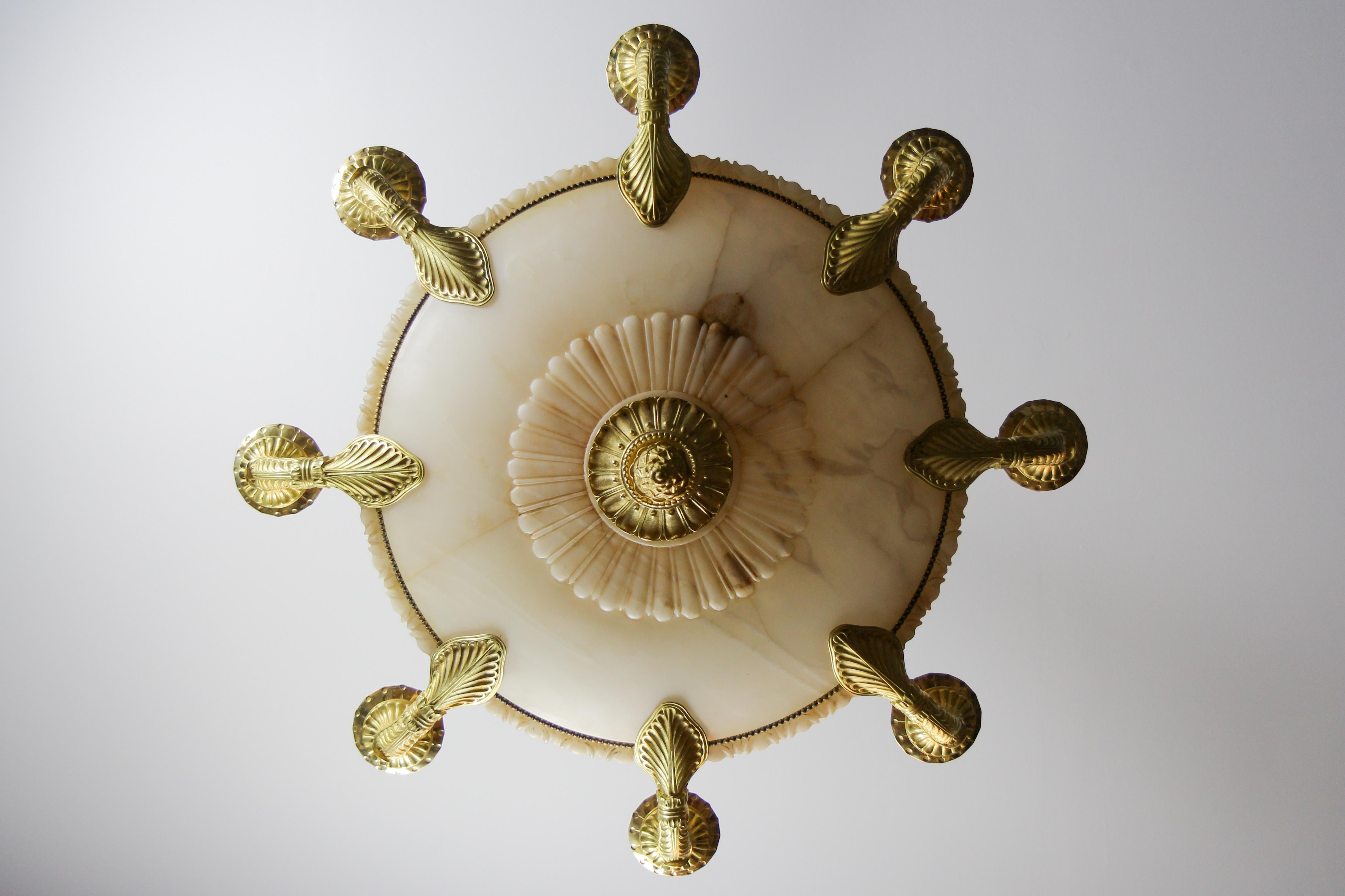 Large Empire Style Alabaster and Bronze Sixteen-Light Chandelier, ca. 1920 For Sale 2