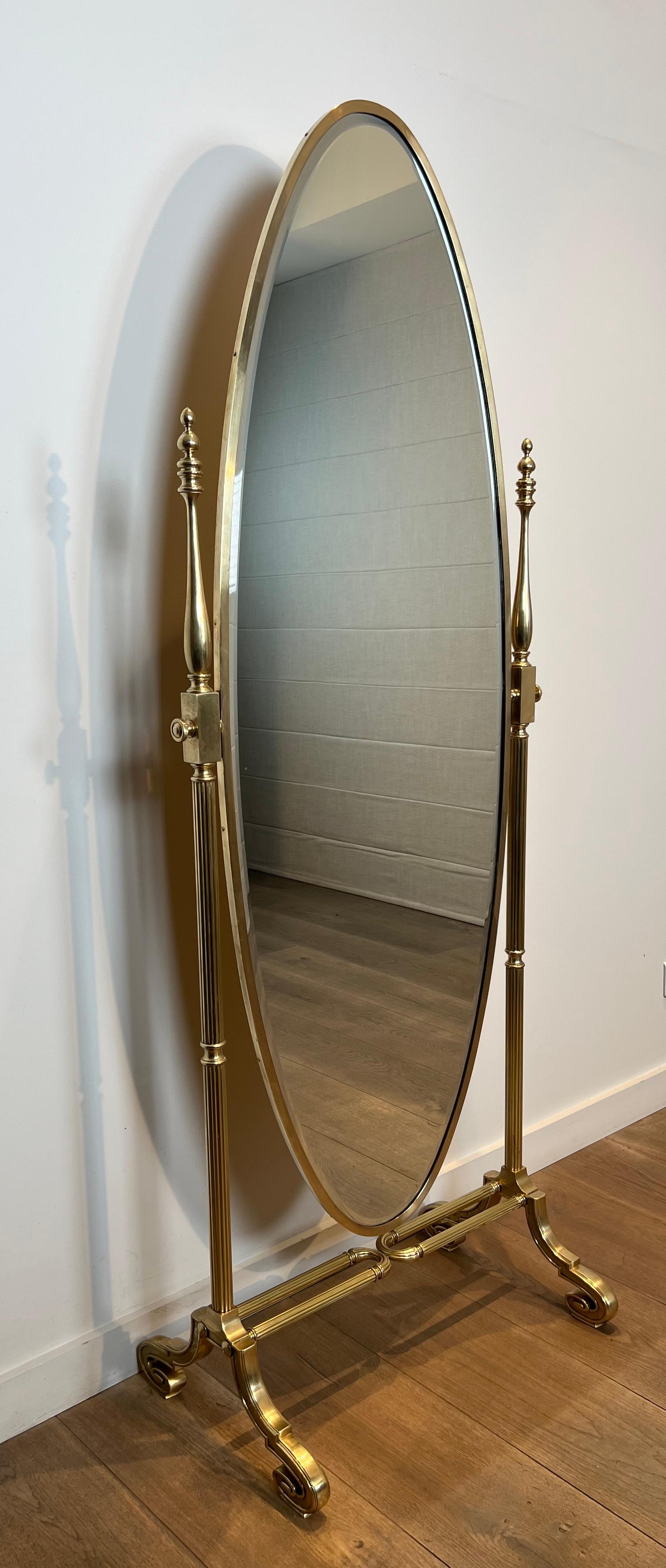Grande specchio Psiche in stile impero in bronzo e ottone in vendita 14