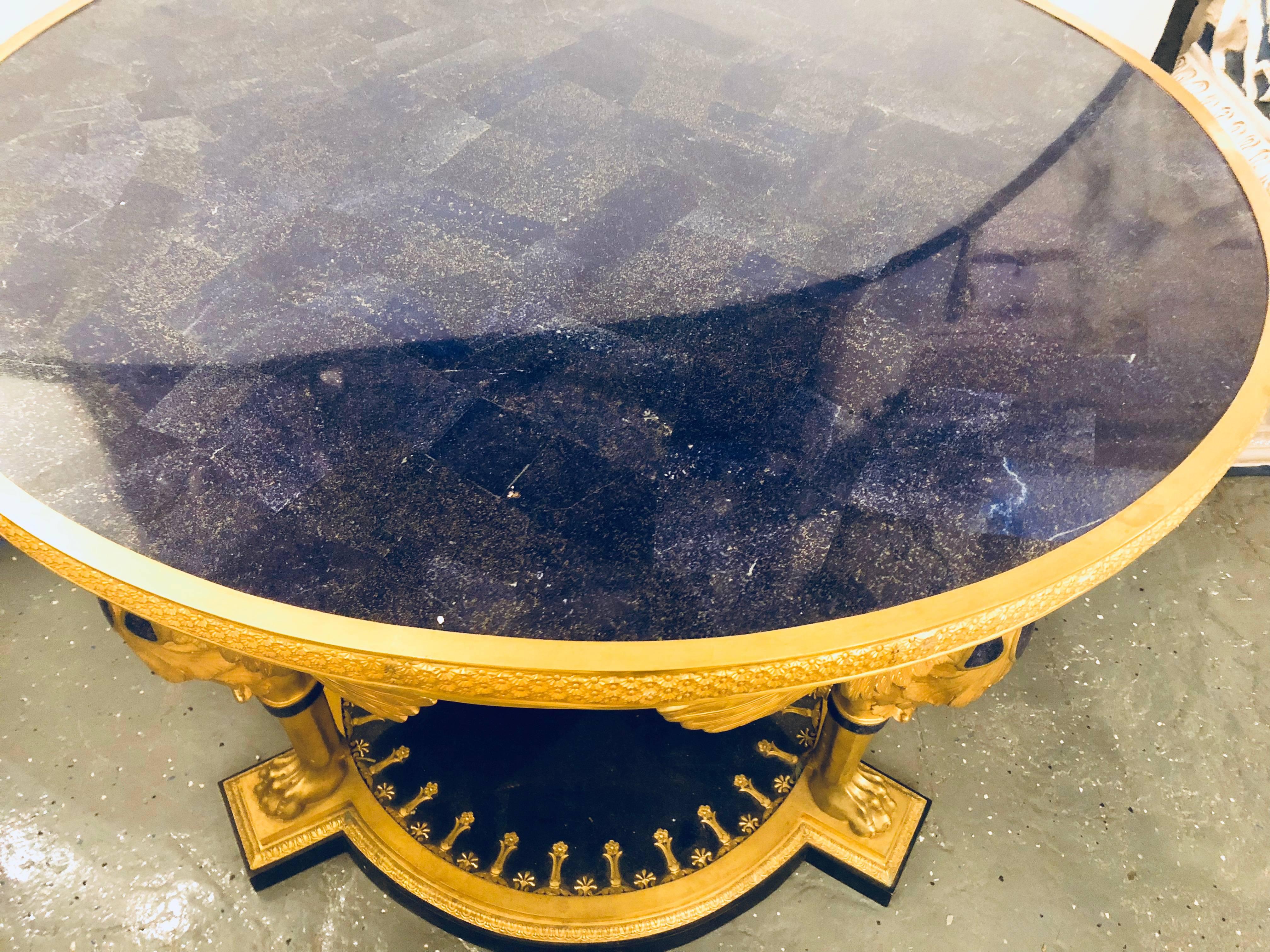 Large Empire Style Gilt and Patinated Bronze and Lapis Lazuli Centre Table 6