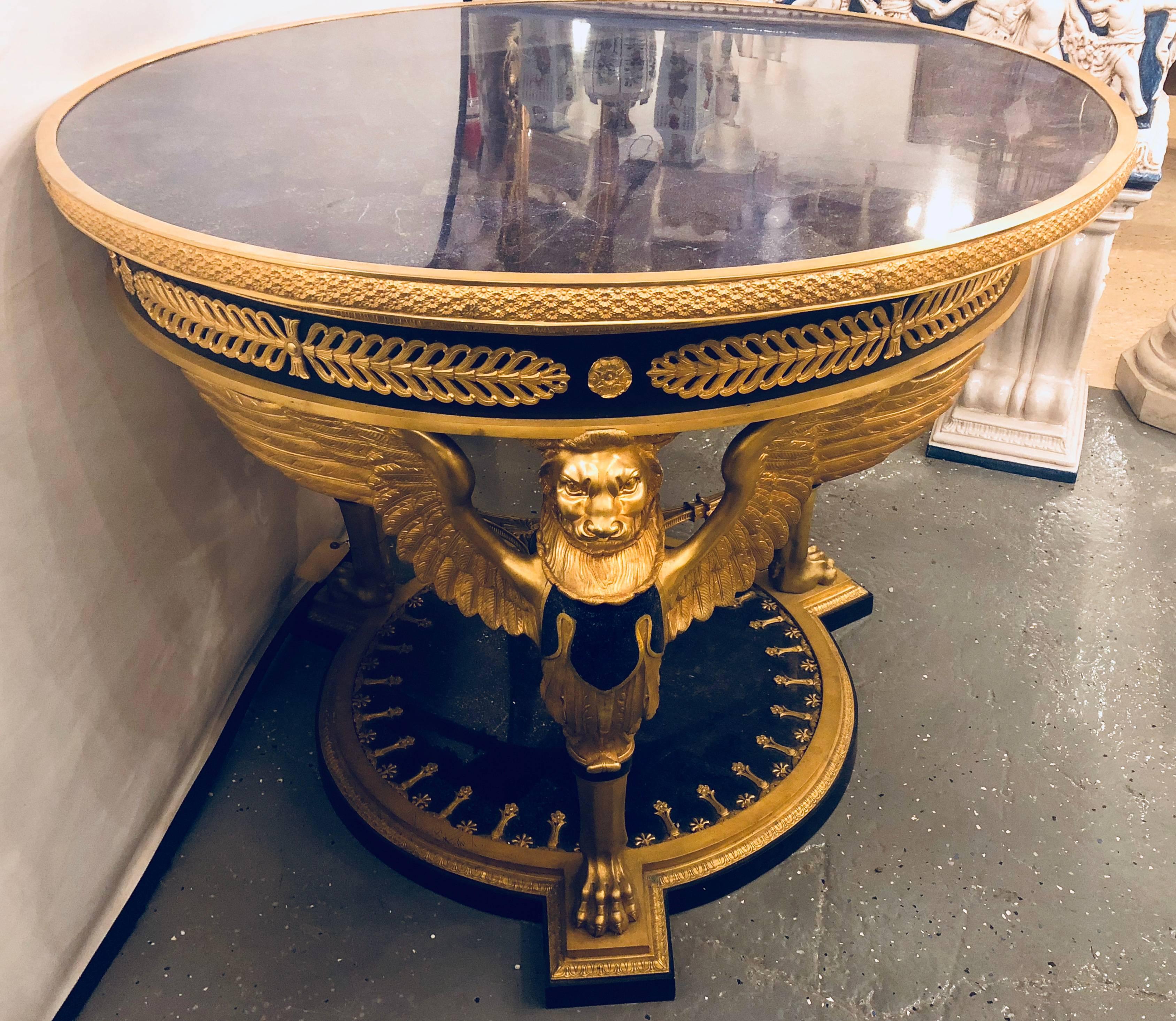 Large Empire Style Gilt and Patinated Bronze and Lapis Lazuli Centre Table 9