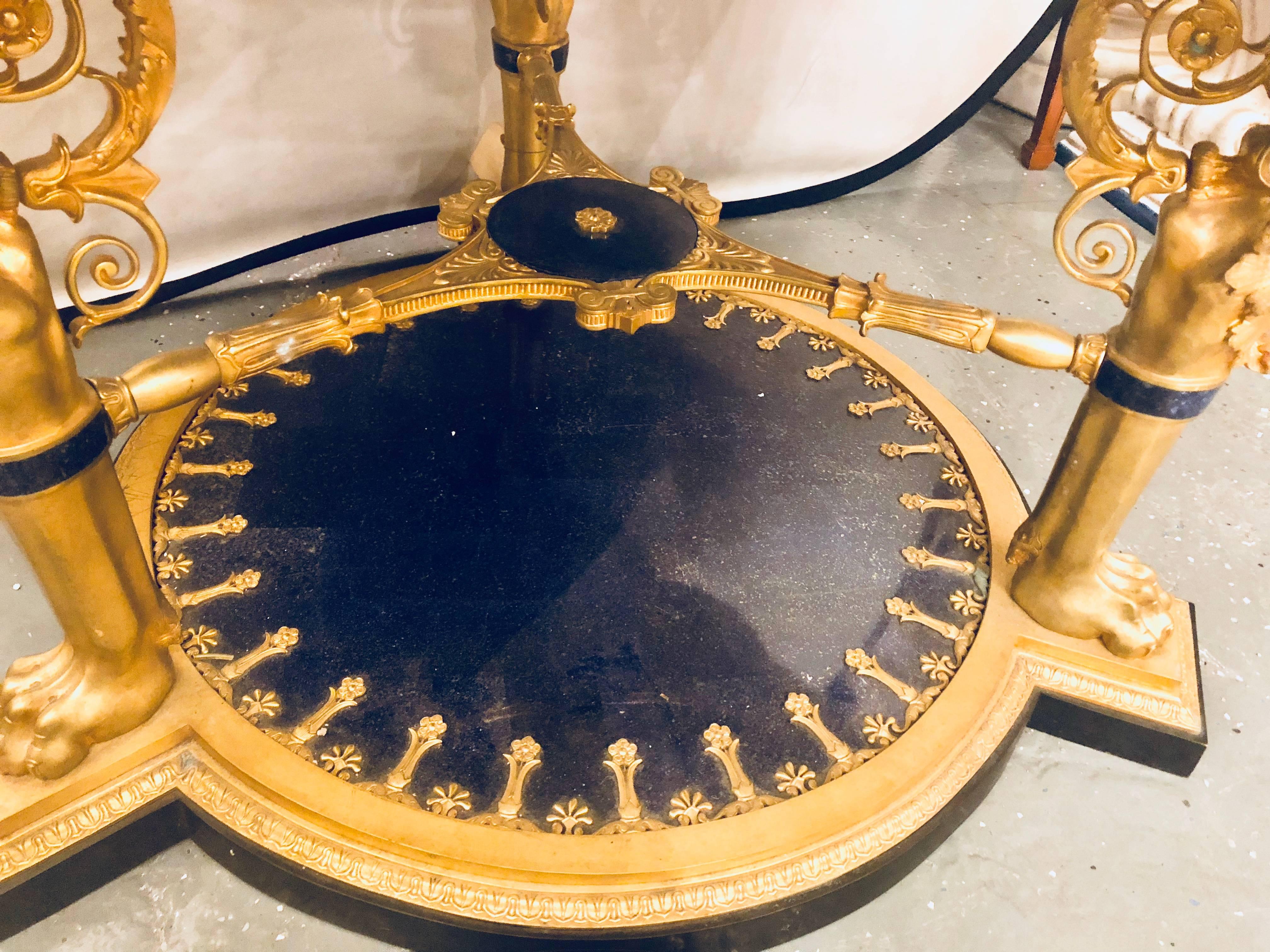 20th Century Large Empire Style Gilt and Patinated Bronze and Lapis Lazuli Centre Table