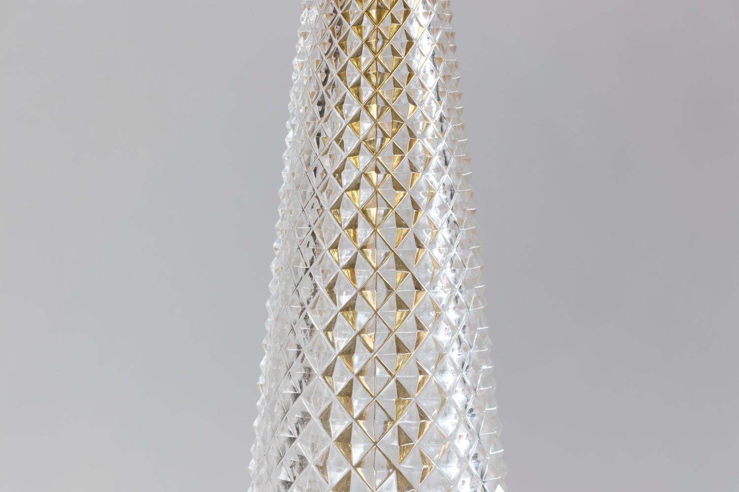 Mid-20th Century Large Empire Style Lamp in Cut Crystal and Gilt Bronze, 1940s For Sale