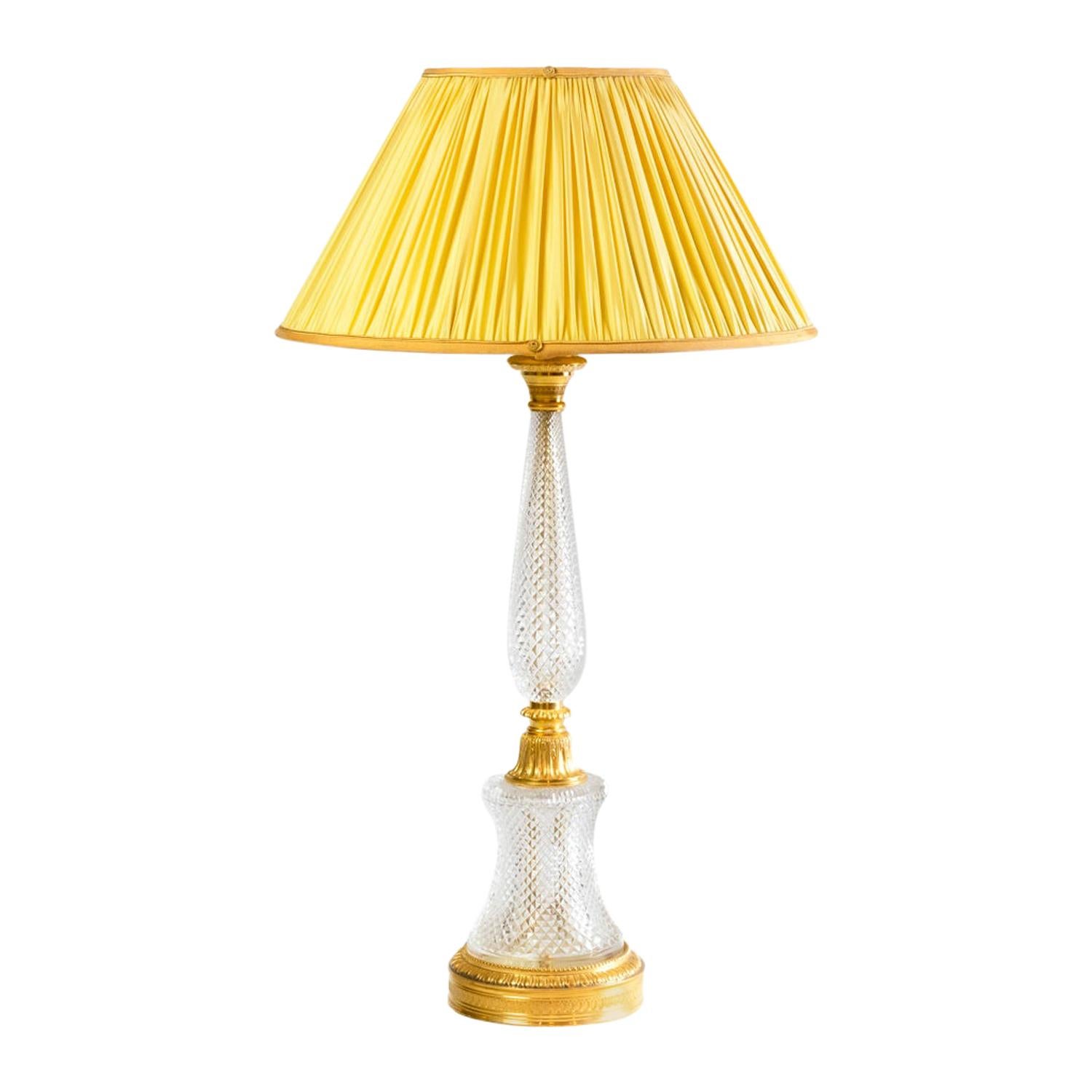 Grande lampe de style Empire en cristal taillé et bronze doré, années 1940 en vente