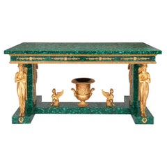 Großer Mitteltisch im Empire-Stil aus Goldbronze und Malachit