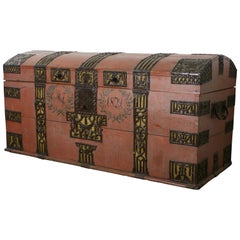 Large Empire Wedding Trunk Painted in Pale Red-Yellow Colors Dated 1829, Denmark