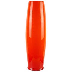 Large Empoli Bright Orange Italian Art Glass Umbrella Stand Floor Flower Vase