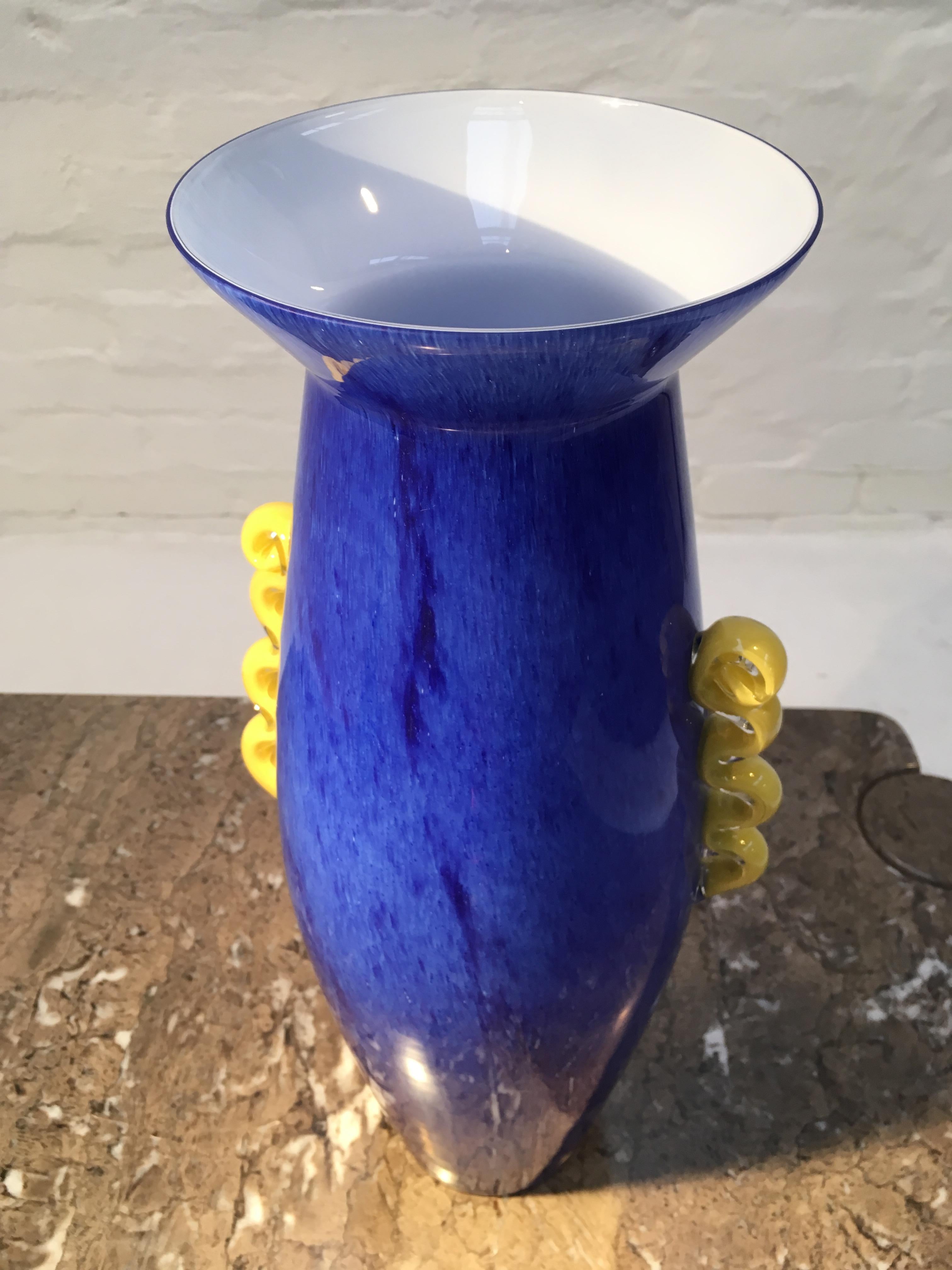 Post-Modern Large Memphis Empoli Cased Glass Amphora Vase, Italy, circa 1990
